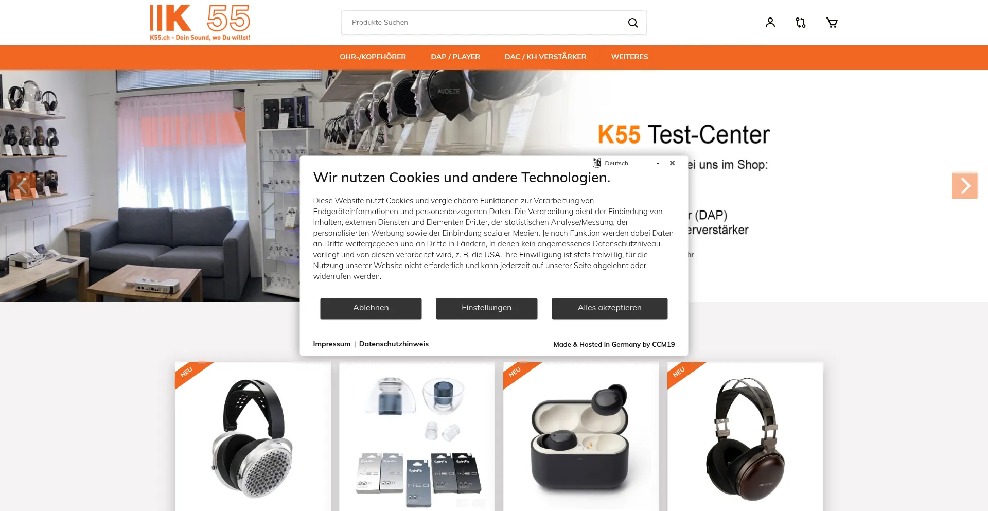 Website screenshot of K55.ch