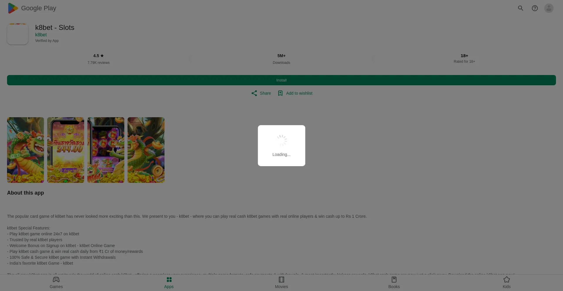 Website screenshot of K8bets777.com