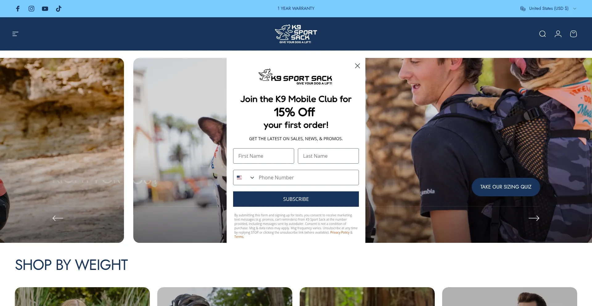 Website screenshot of K9sportsack.com