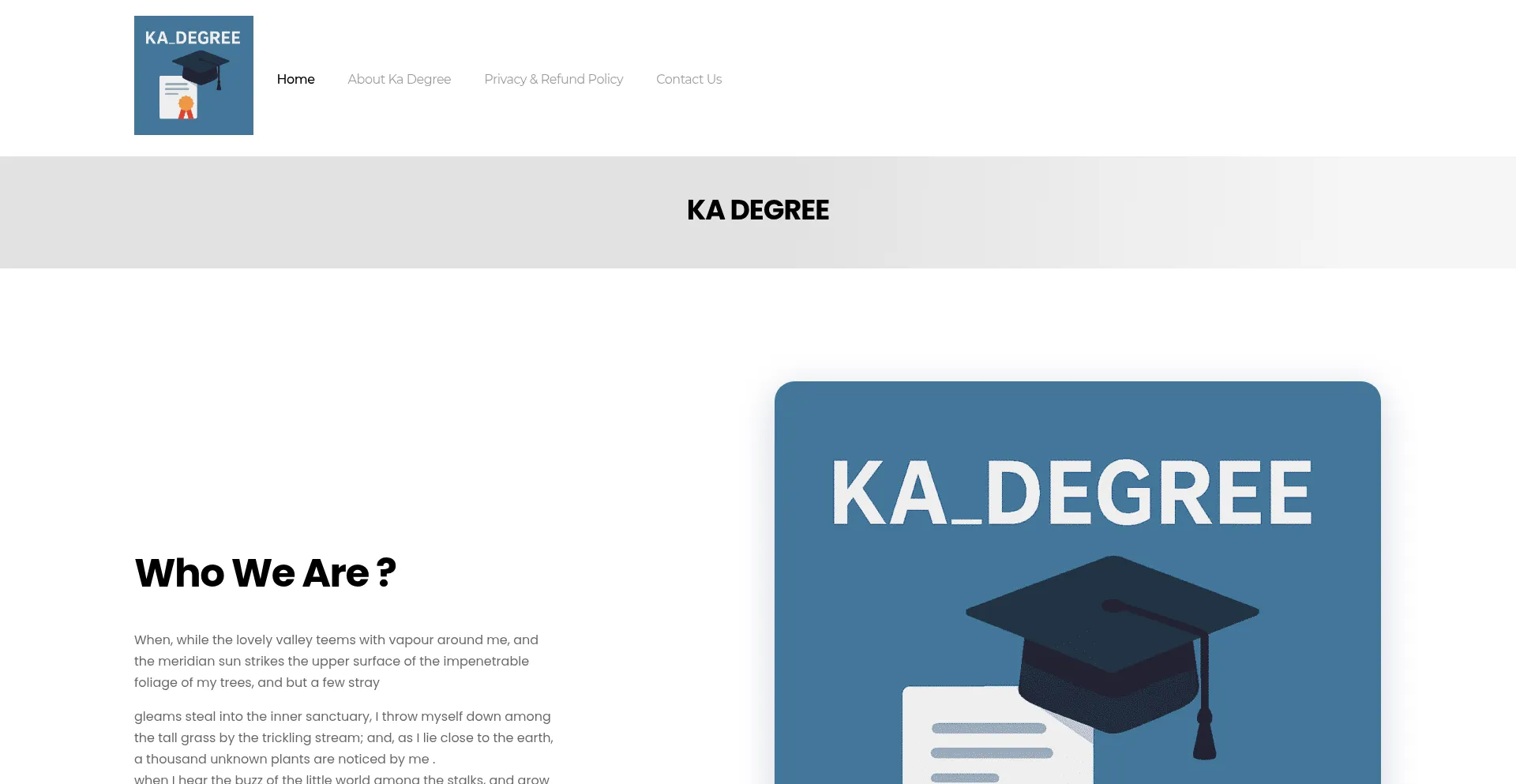 Website screenshot of Kadegree.in