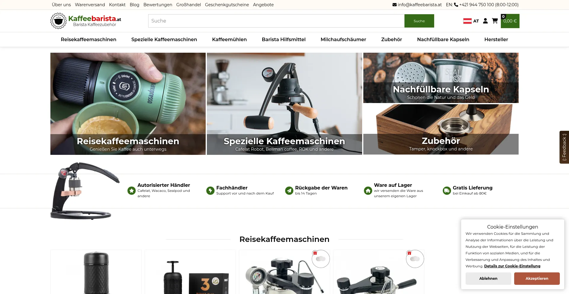Website screenshot of Kaffeebarista.at