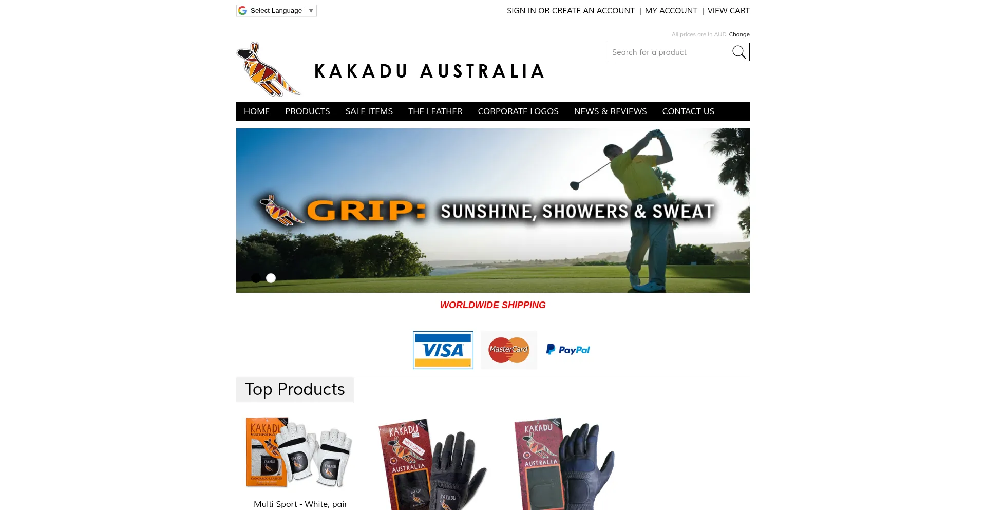 Website screenshot of Kakadugolfglove.com