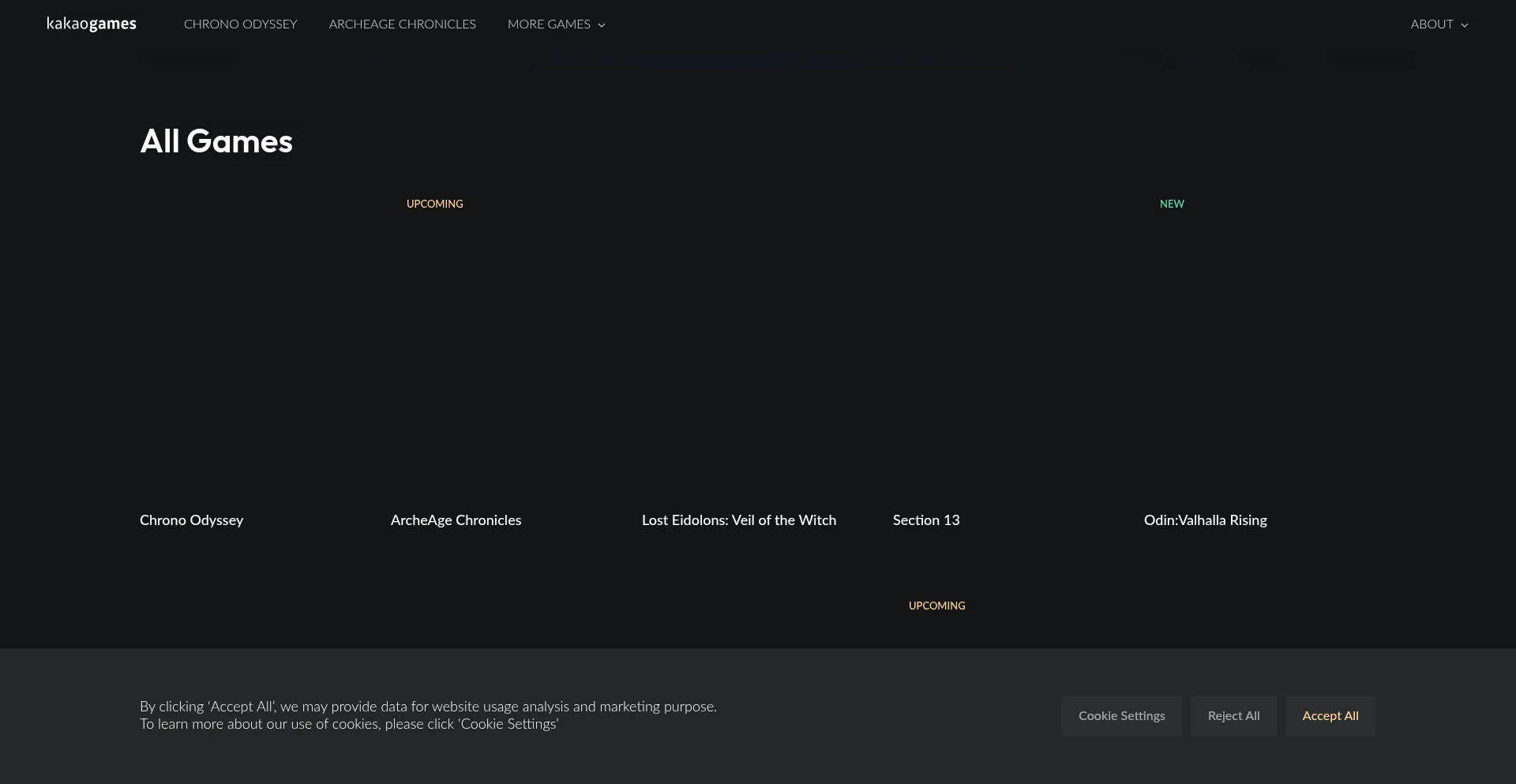 Website screenshot of Kakaogames.com