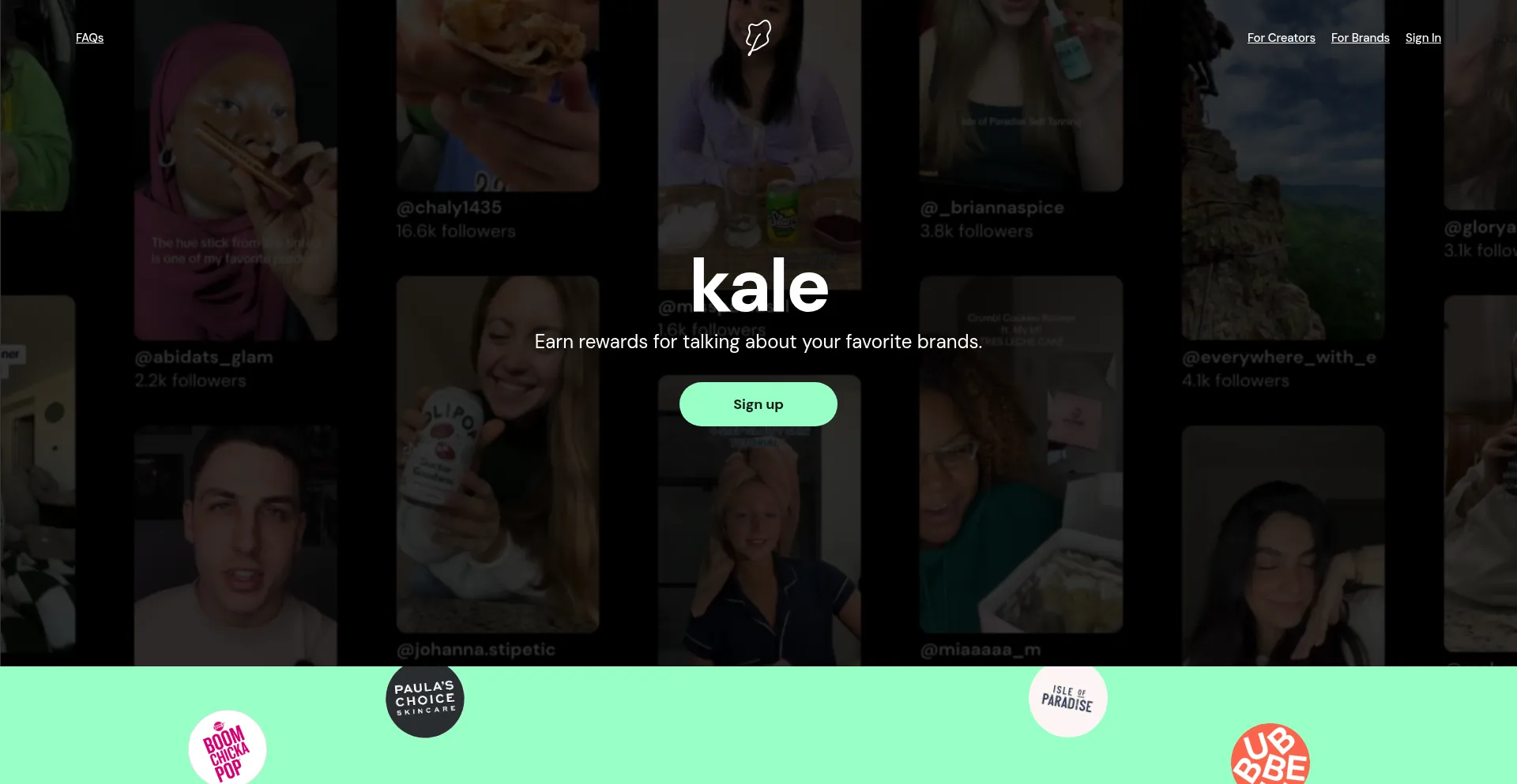 Website screenshot of Kalecard.com