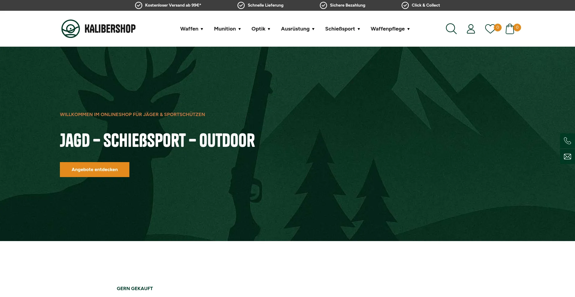 Website screenshot of Kalibershop.de