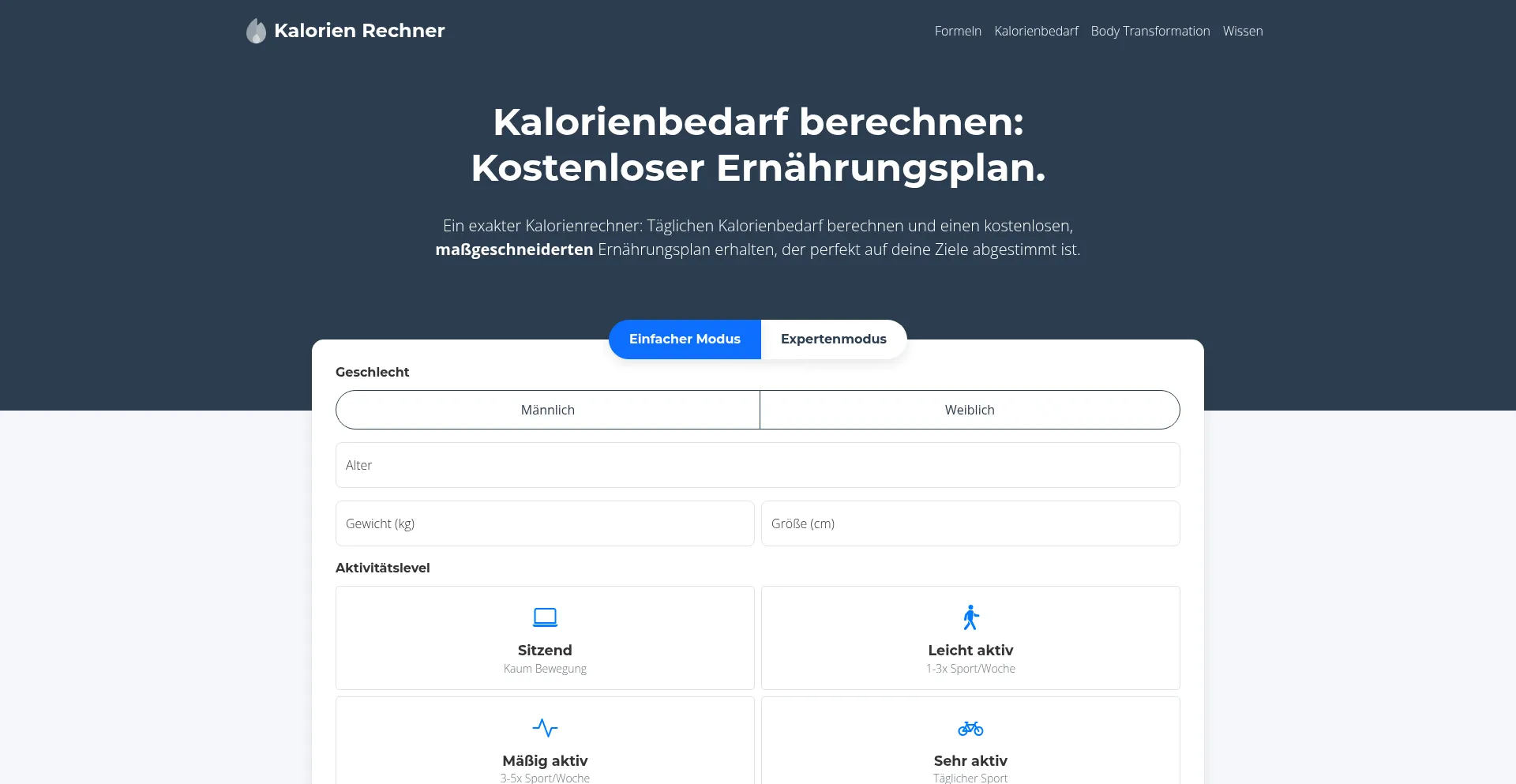 Website screenshot of Kalorien-rechner.info