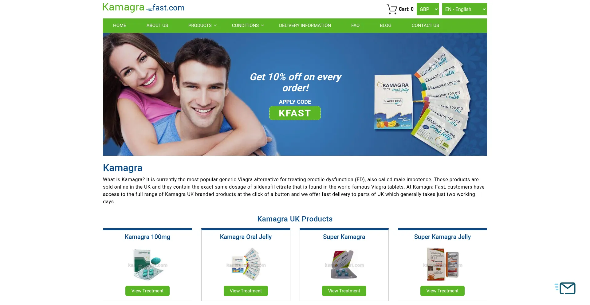 Website screenshot of Kamagrafast.com