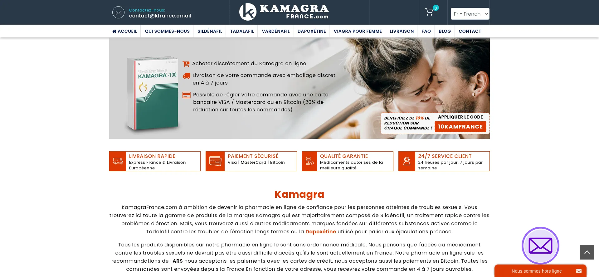 Website screenshot of Kamagrafrance.com