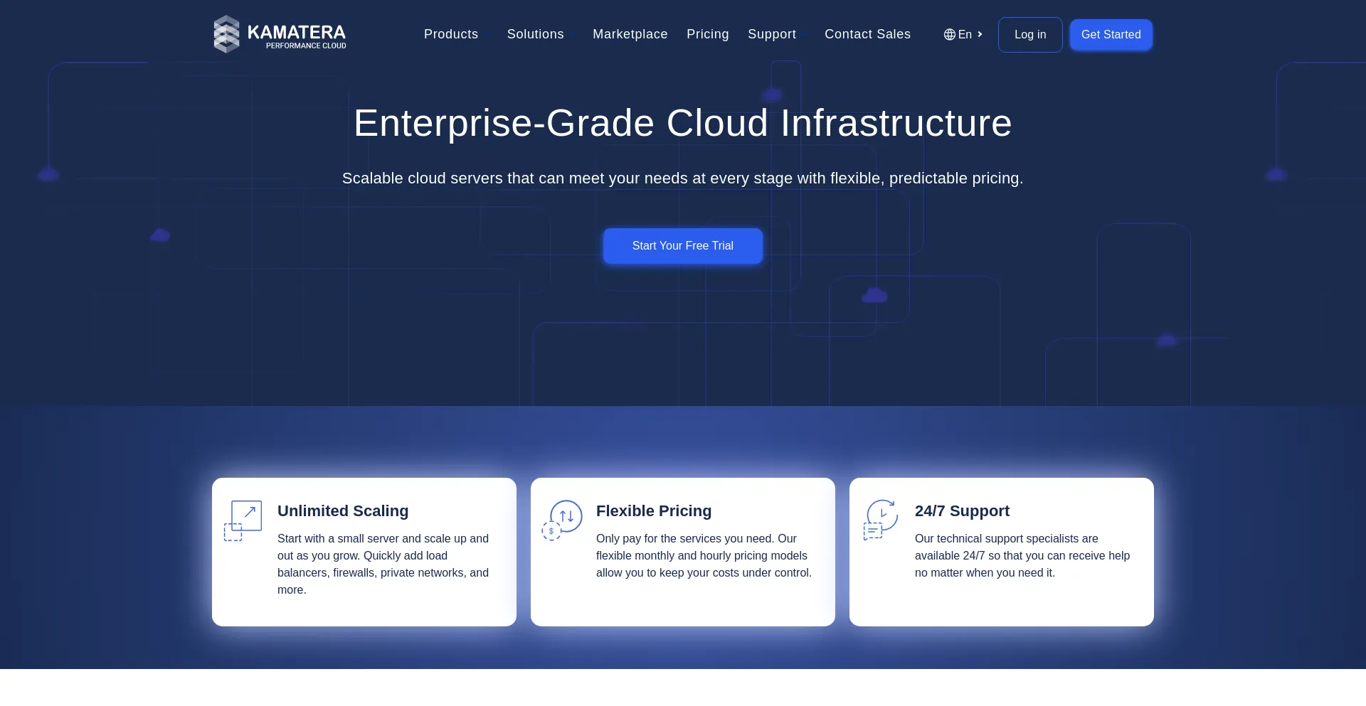 Website screenshot of Kamatera.com