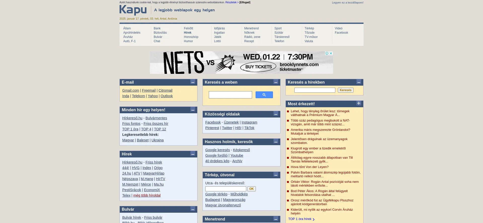 Website screenshot of Kapu.hu