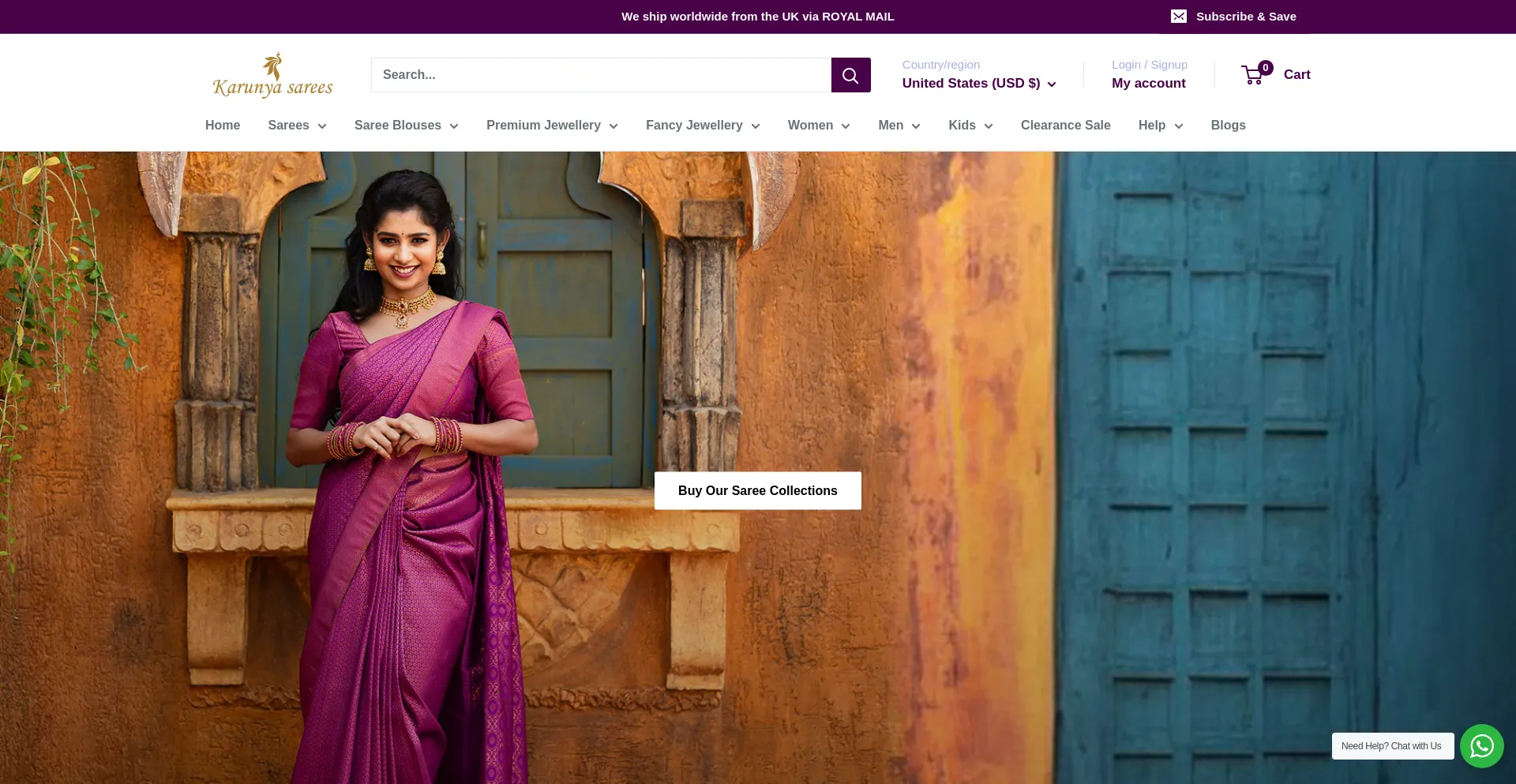 Website screenshot of Karunyasarees.co.uk