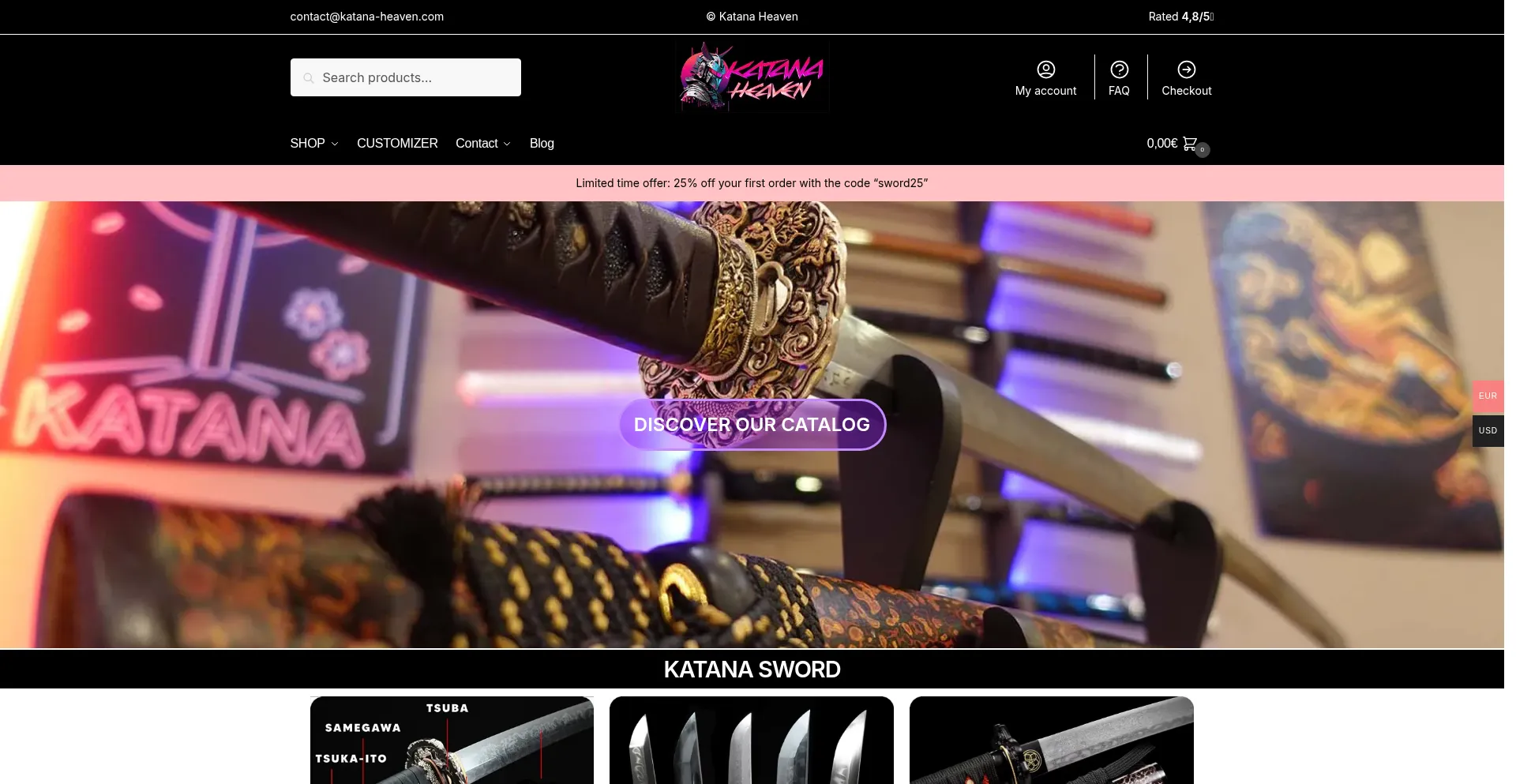 Website screenshot of Katana-heaven.com