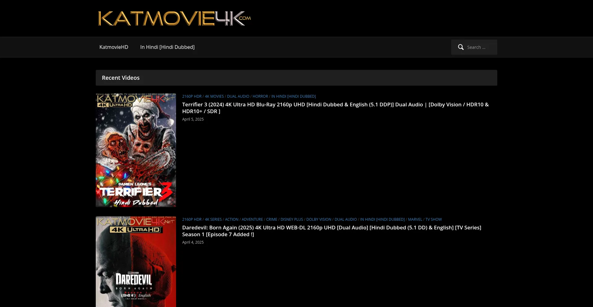 Website screenshot of Katmovie4k.org