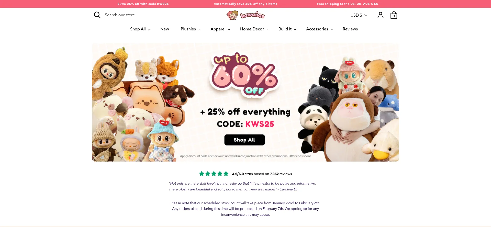 Website screenshot of Kawaiies.com