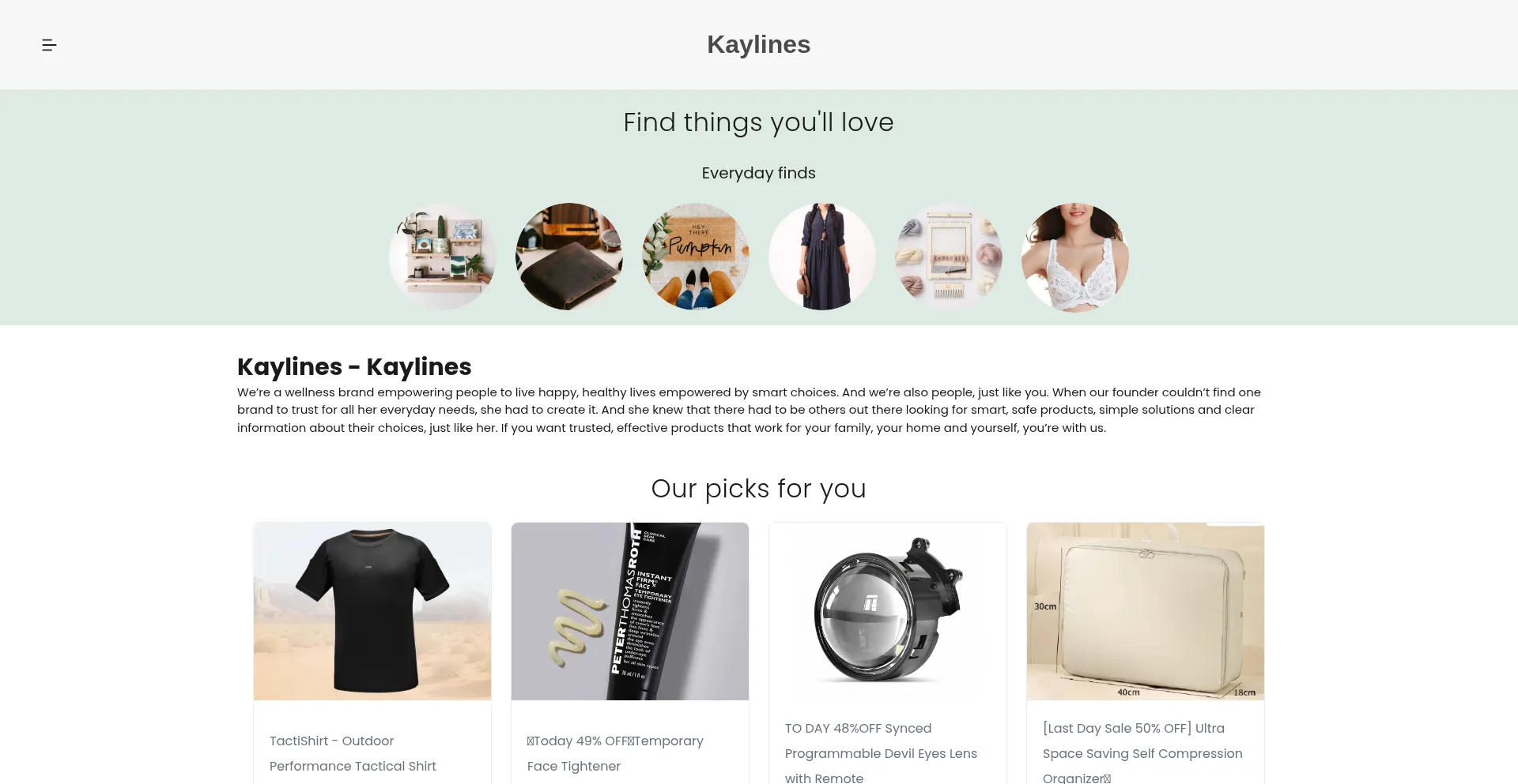 Website screenshot of Kaylines.com