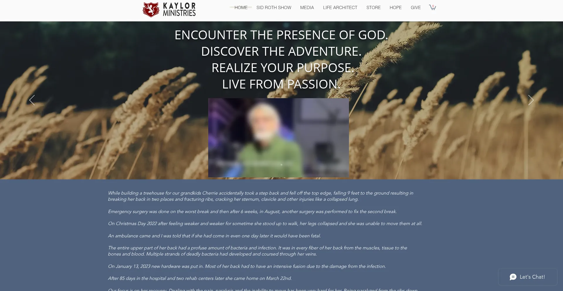 Website screenshot of Kaylorministries.com