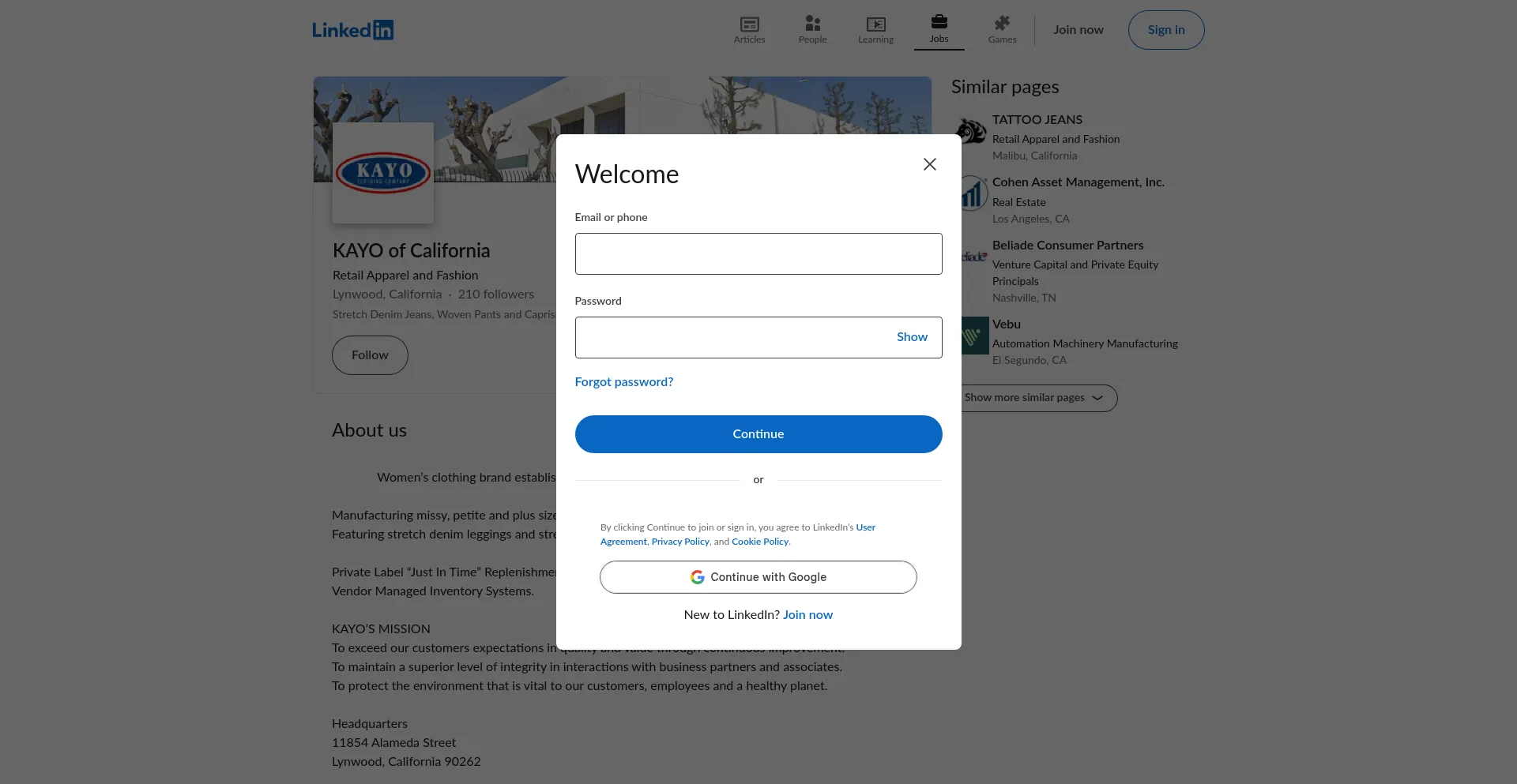 Website screenshot of Kayo.com