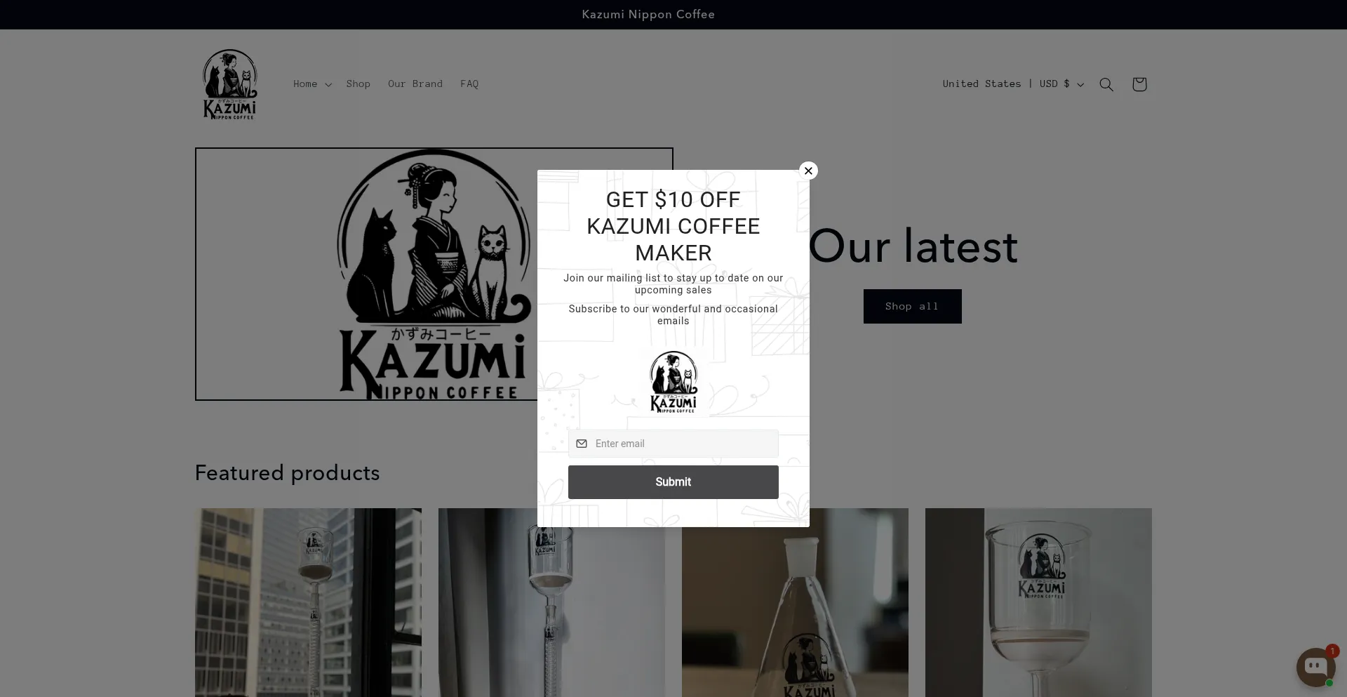 Website screenshot of Kazumicoffee.com