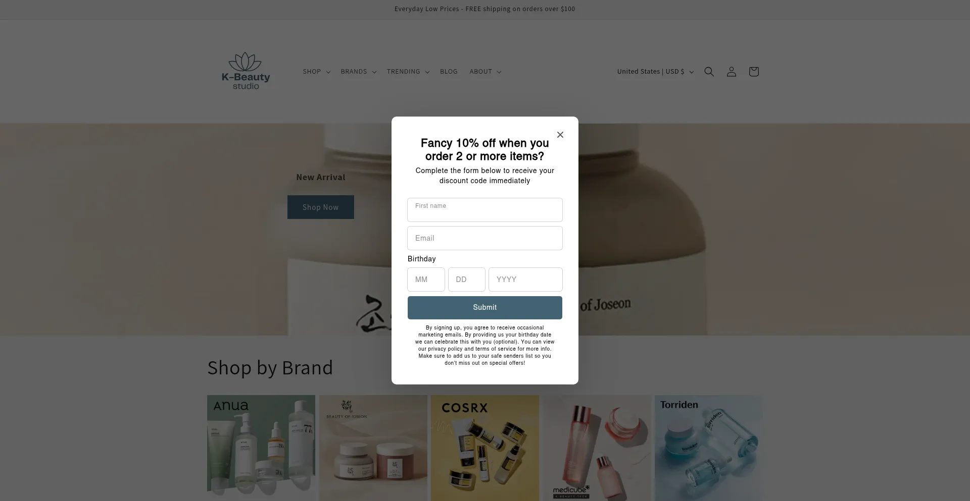 Website screenshot of Kbeautystudio.com