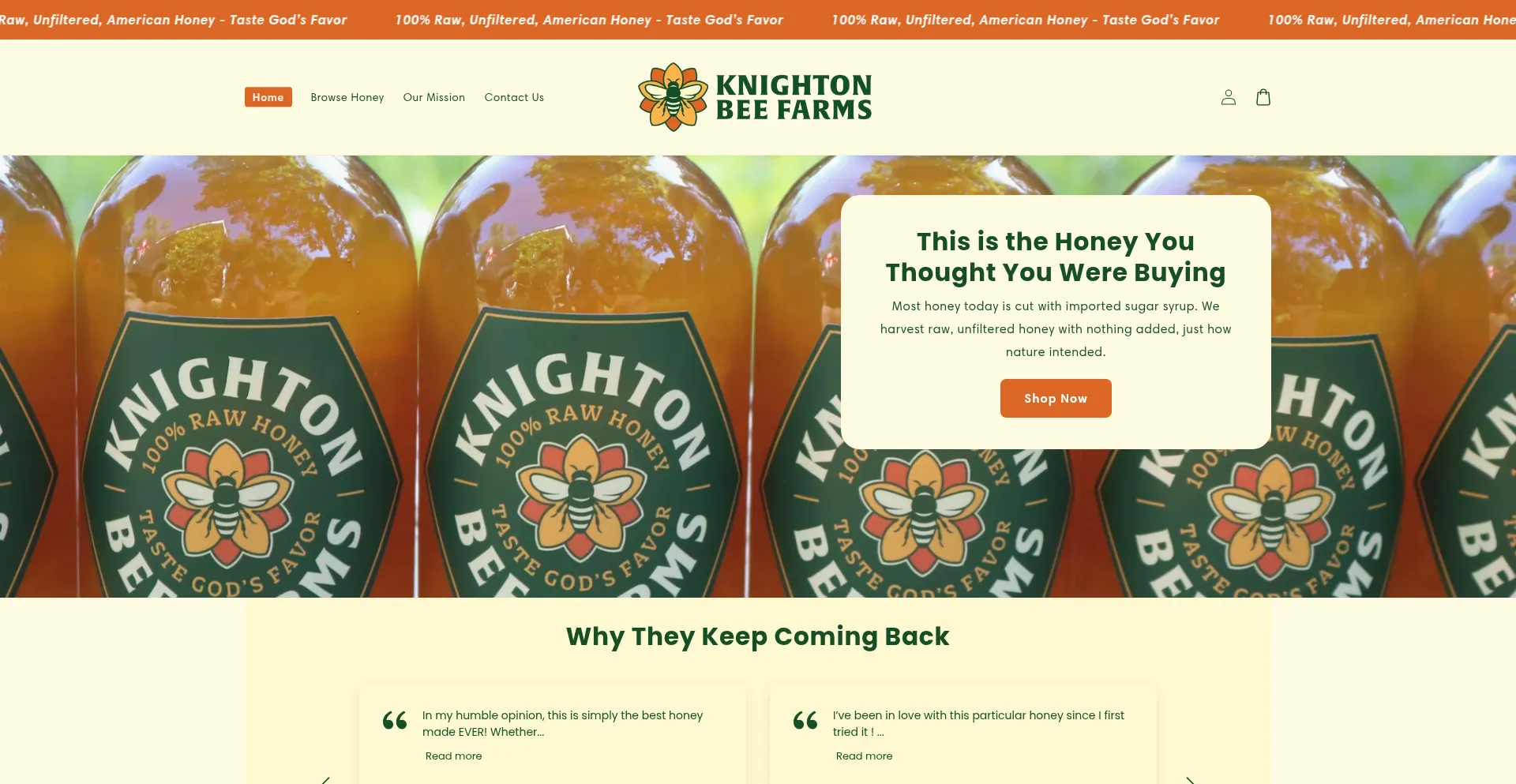 Website screenshot of Kbfhoney.com