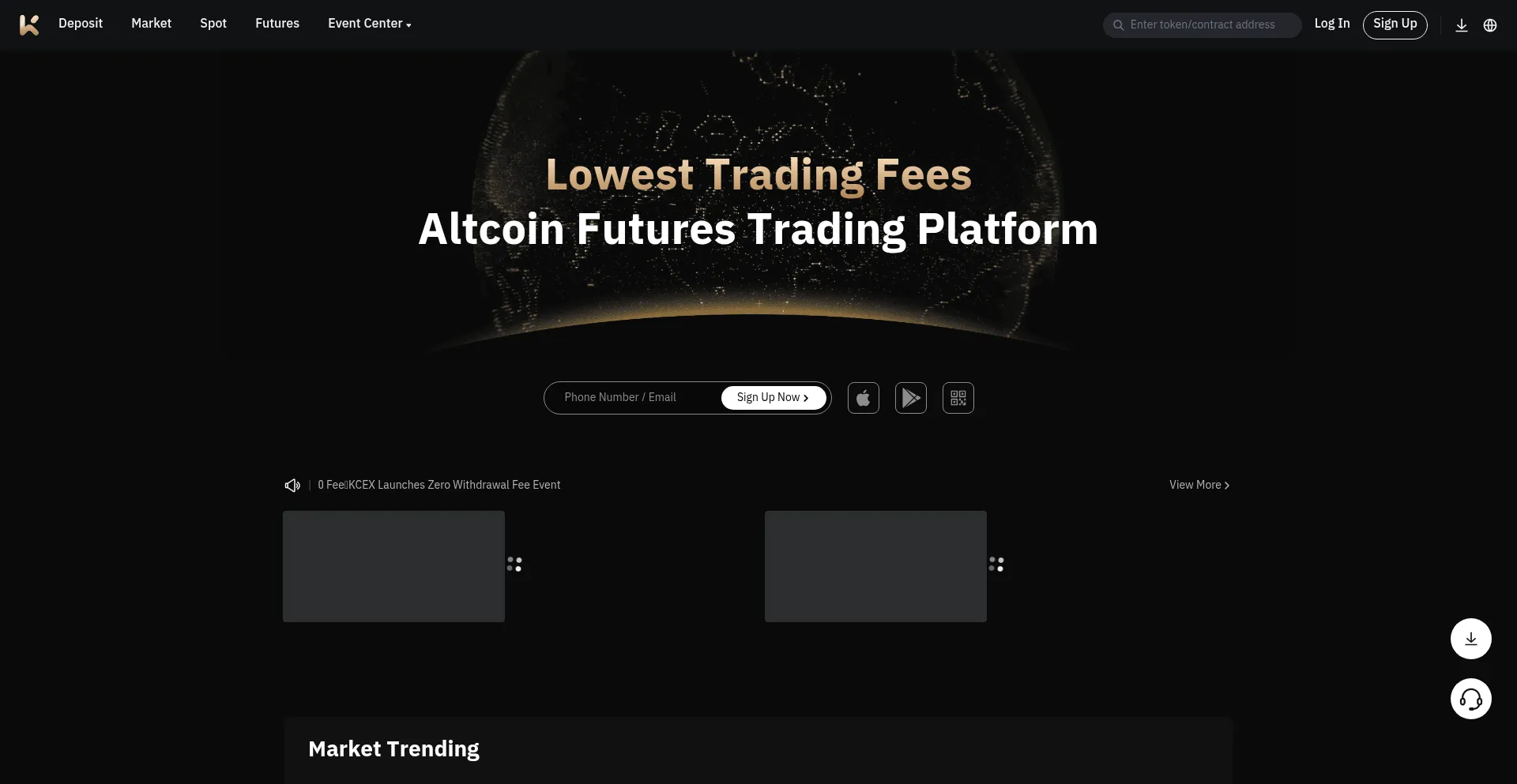 Website screenshot of Kcex.com