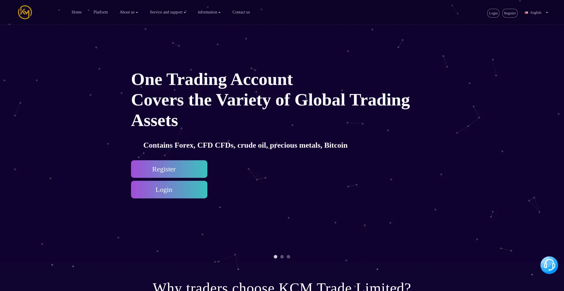 Website screenshot of Kcmtradvip.com