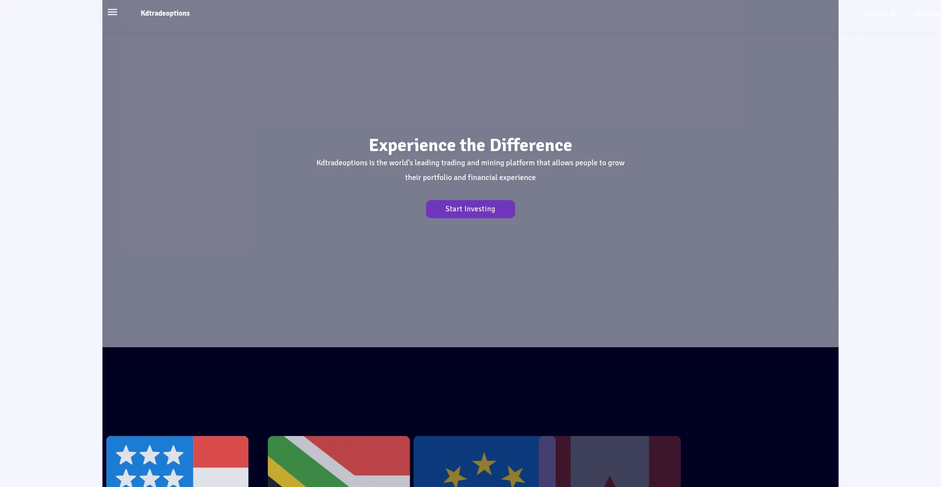 Website screenshot of Kdtradeoptions.com