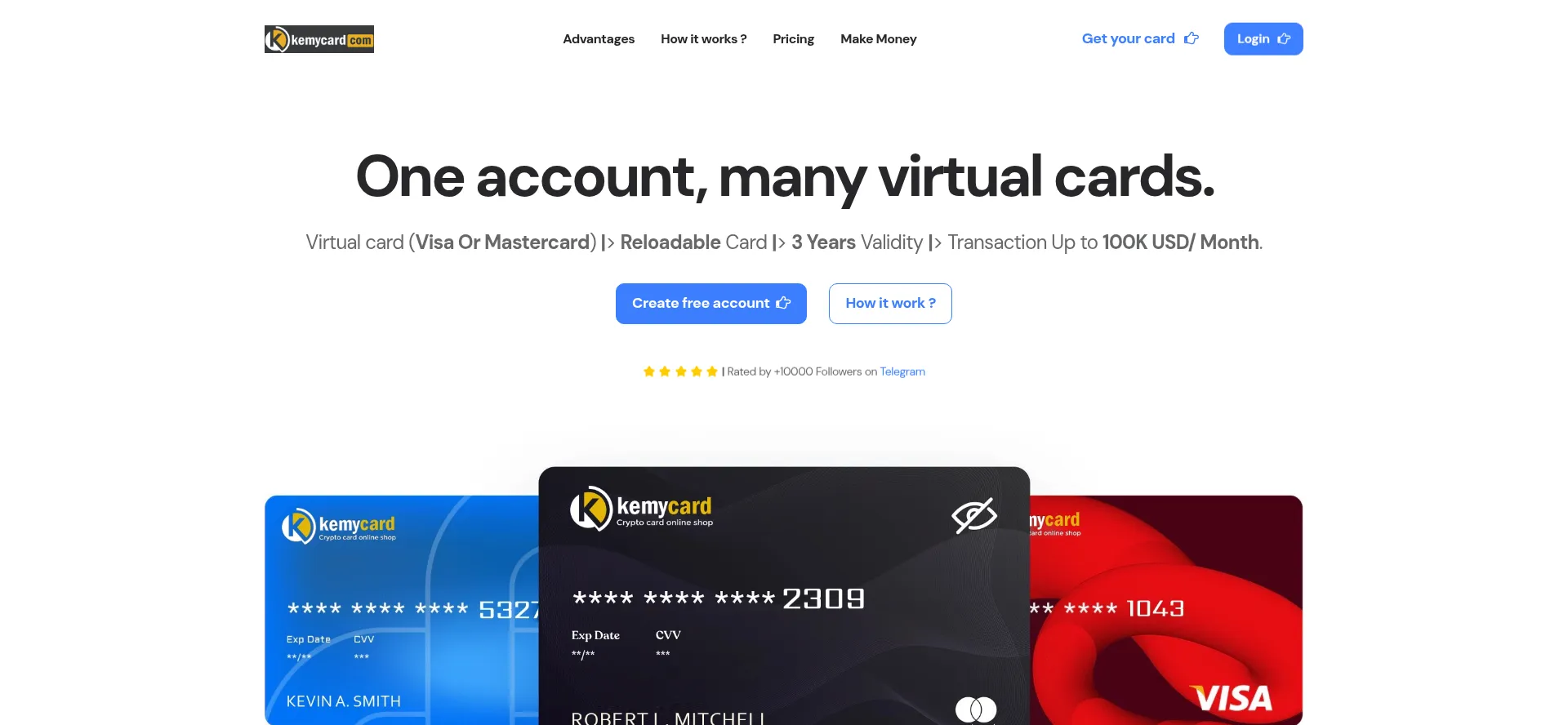 Website screenshot of Kemycard.com