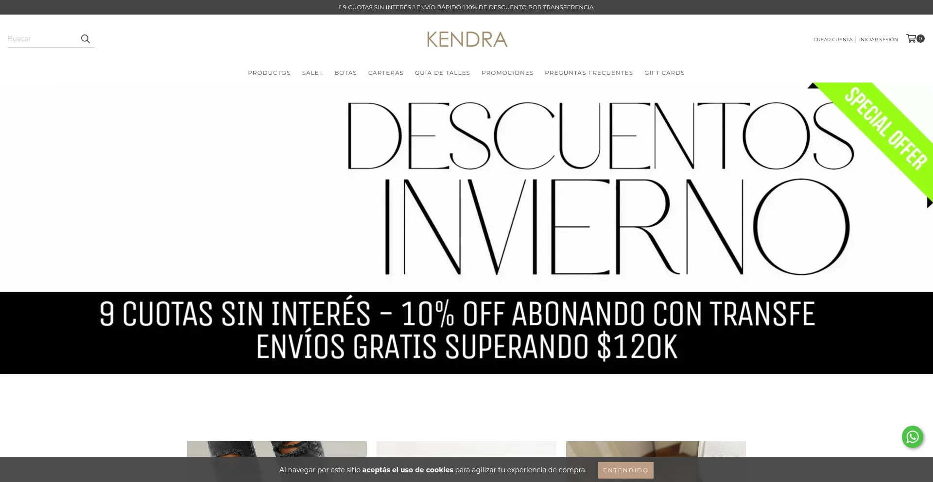 Website screenshot of Kendra.com.ar