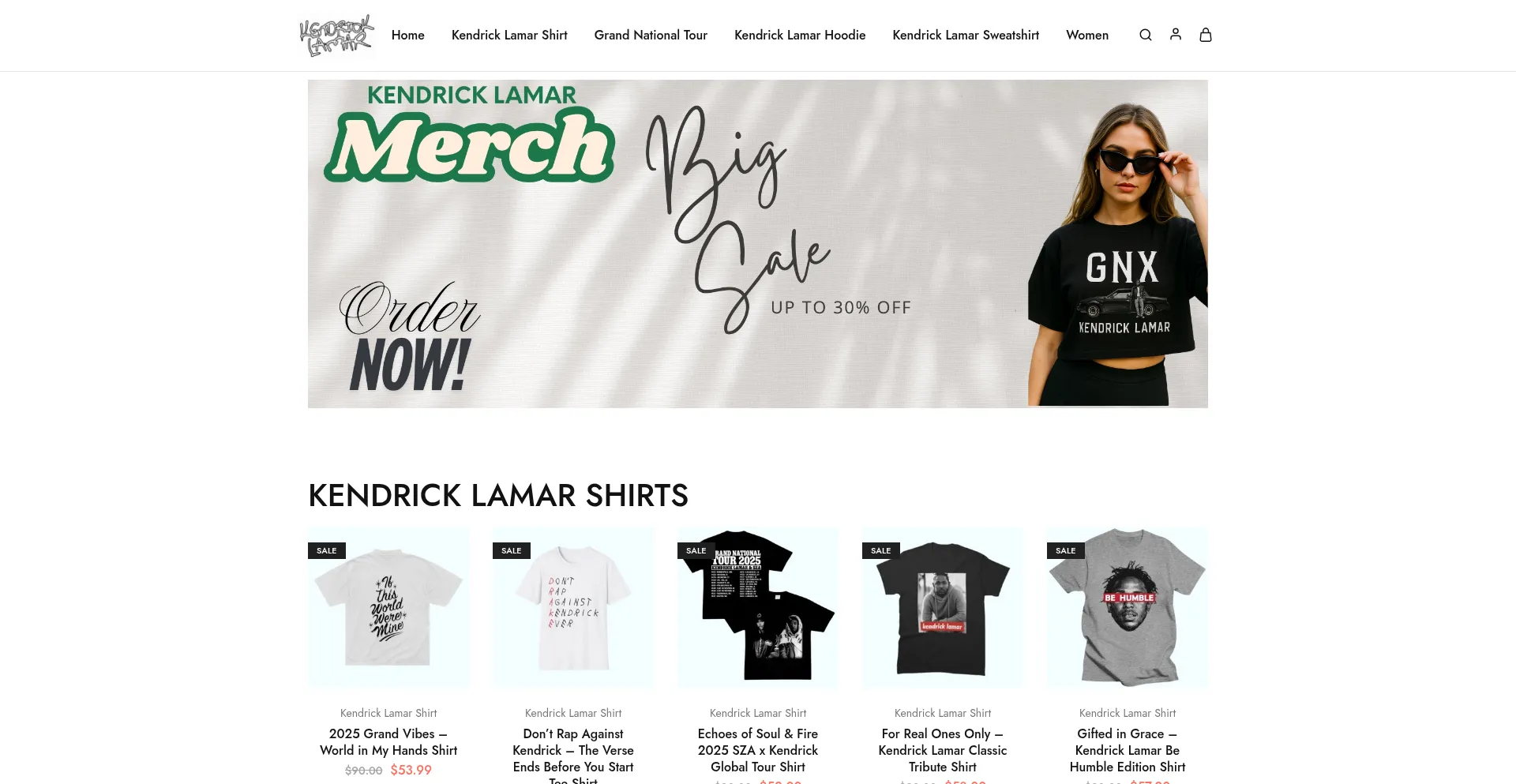 Website screenshot of Kendricklamarmerches.com