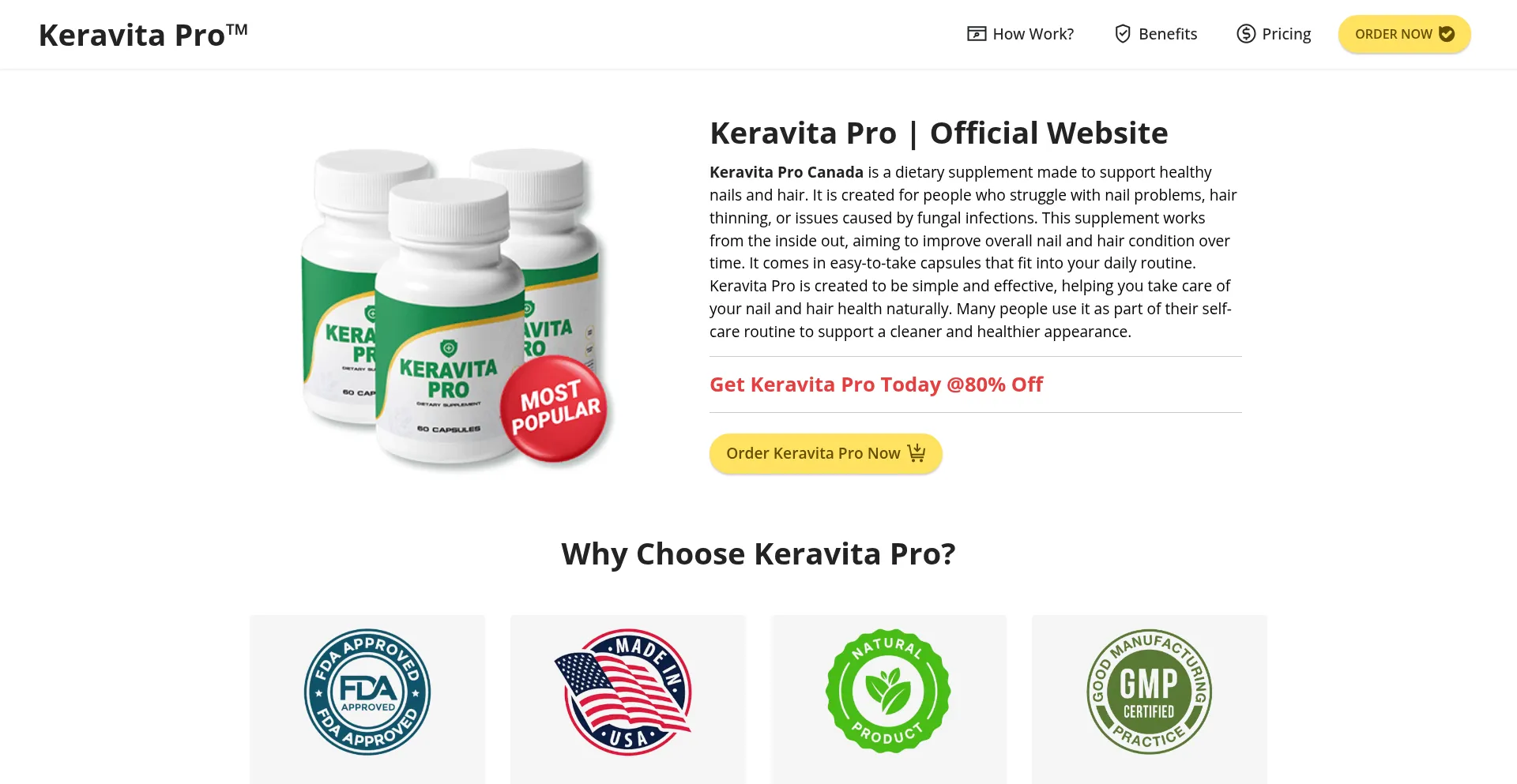 Website screenshot of Keravitapro.ca