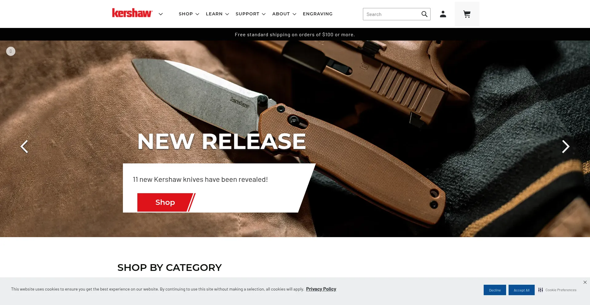 Website screenshot of Kershaw.kaiusa.com