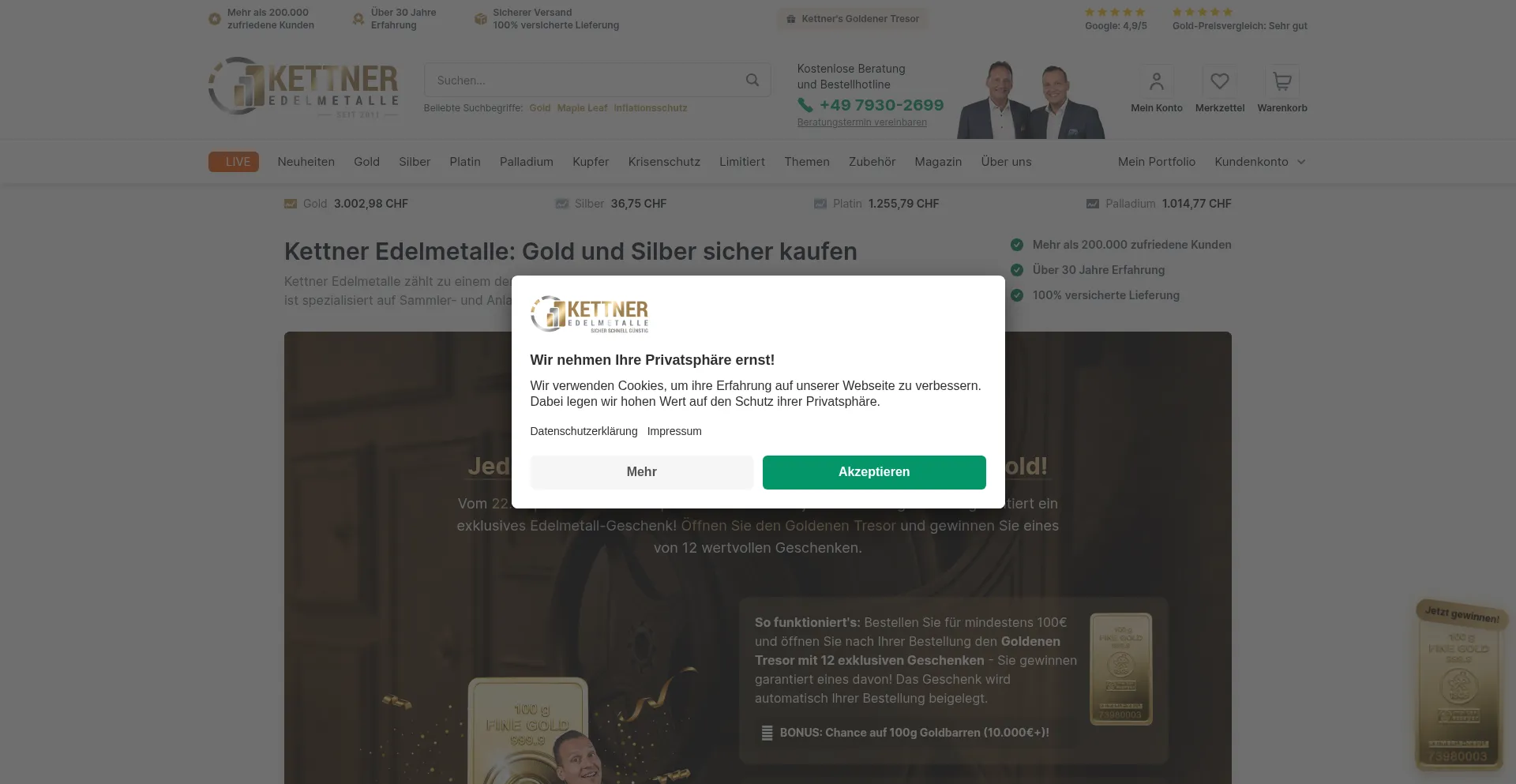 Kettner-edelmetalle.ch Screenshot