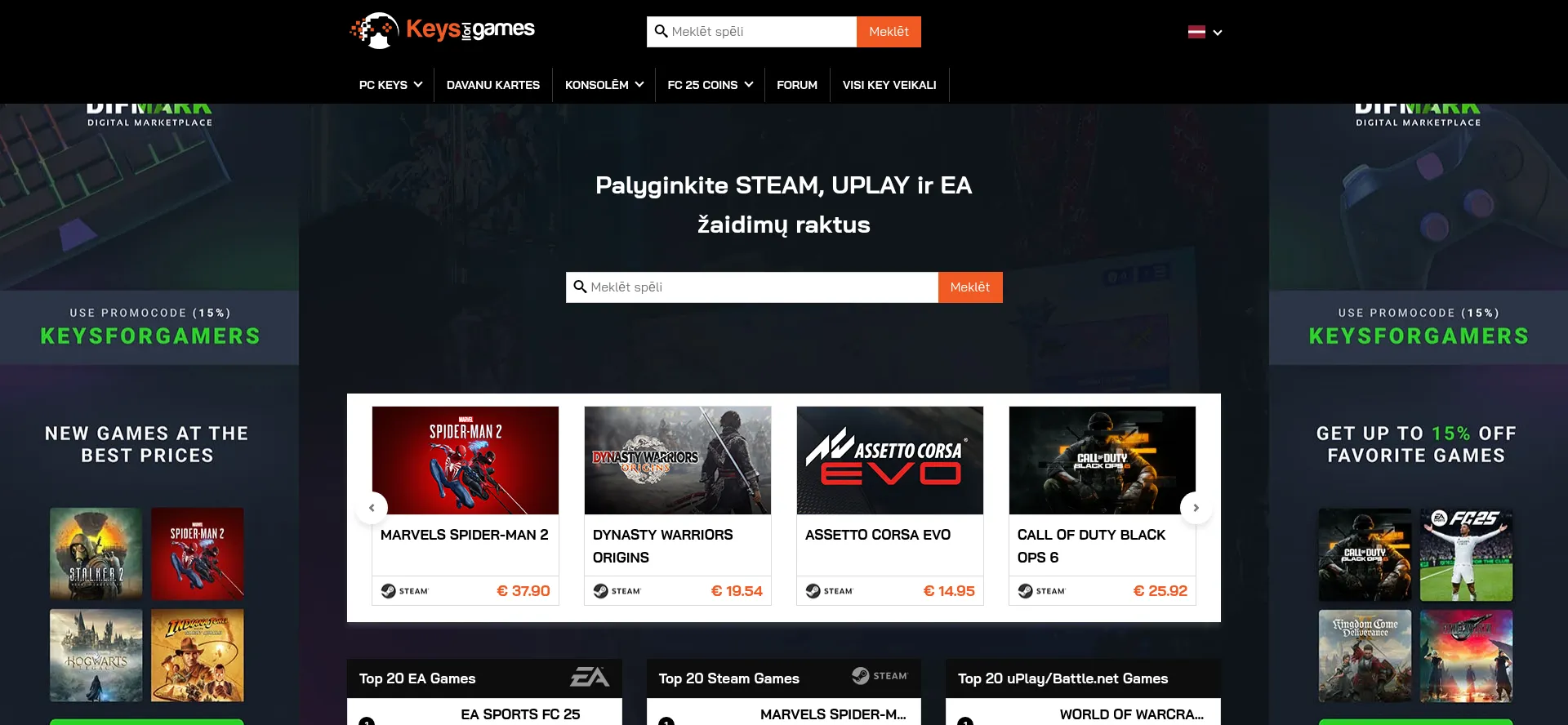 Website screenshot of Keysforgames.lv