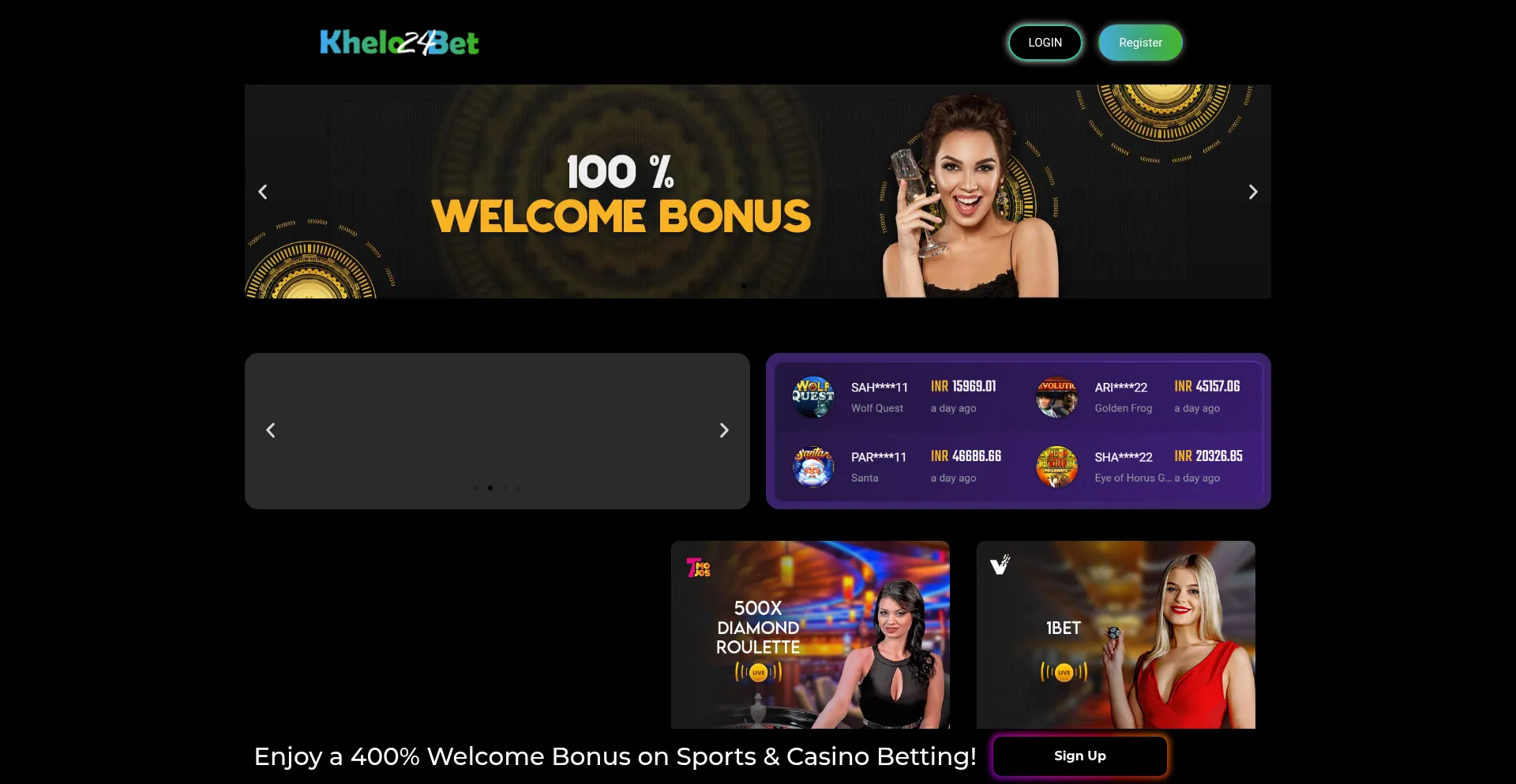 Website screenshot of Khelo24.co.in