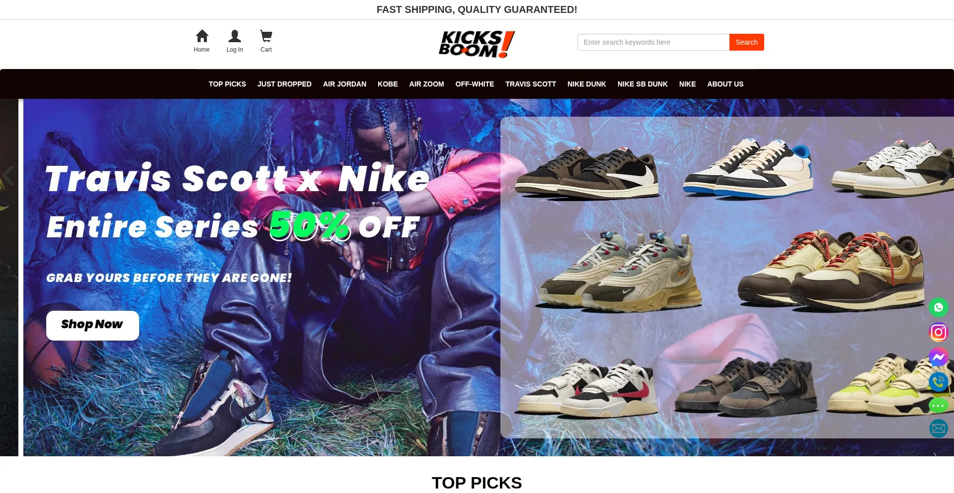Website screenshot of Kicksboom.com.co