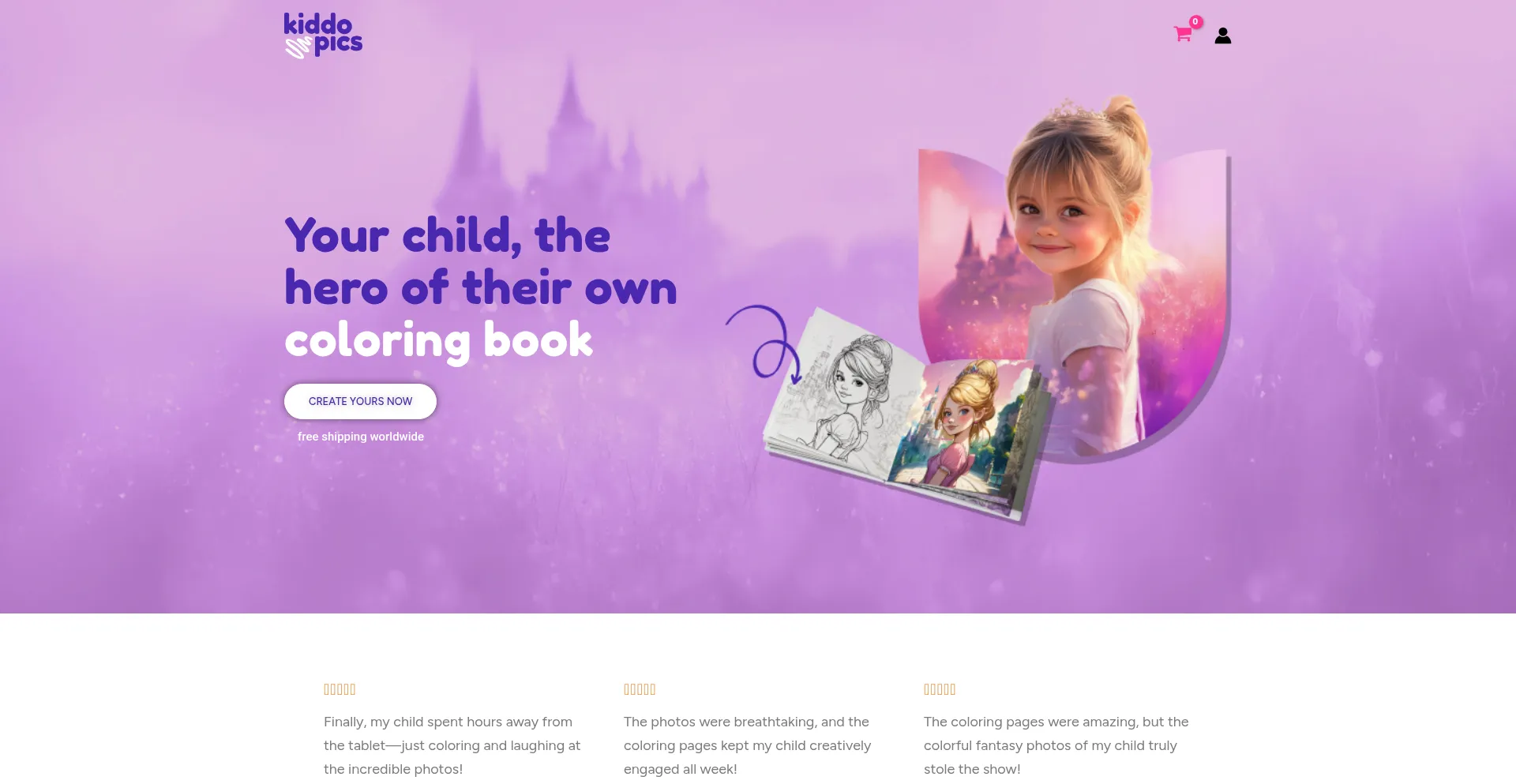 Website screenshot of Kiddopics.com