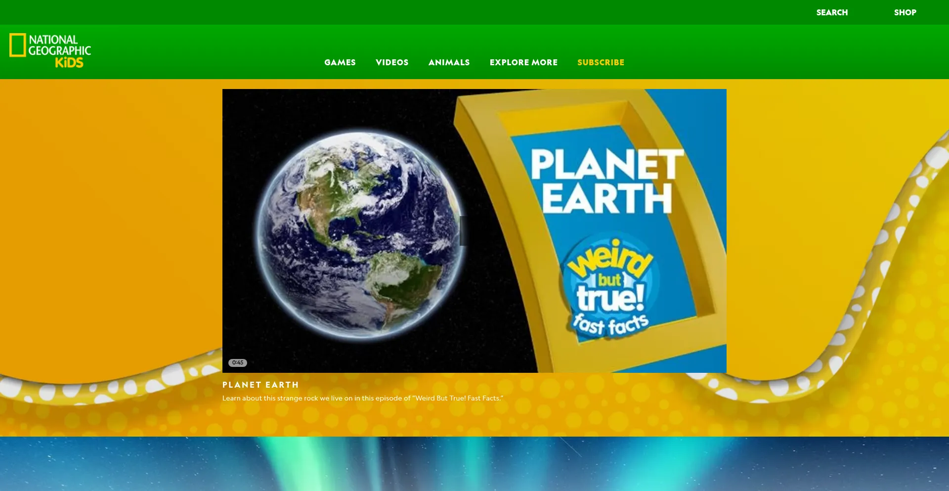 Website screenshot of Kids.nationalgeographic.com