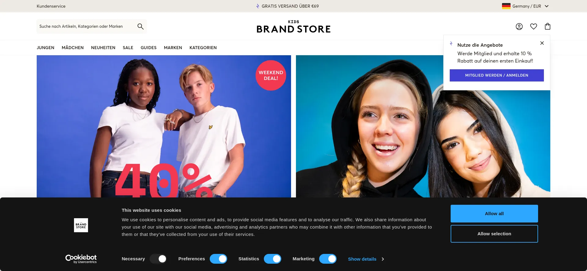 Website screenshot of Kidsbrandstore.de