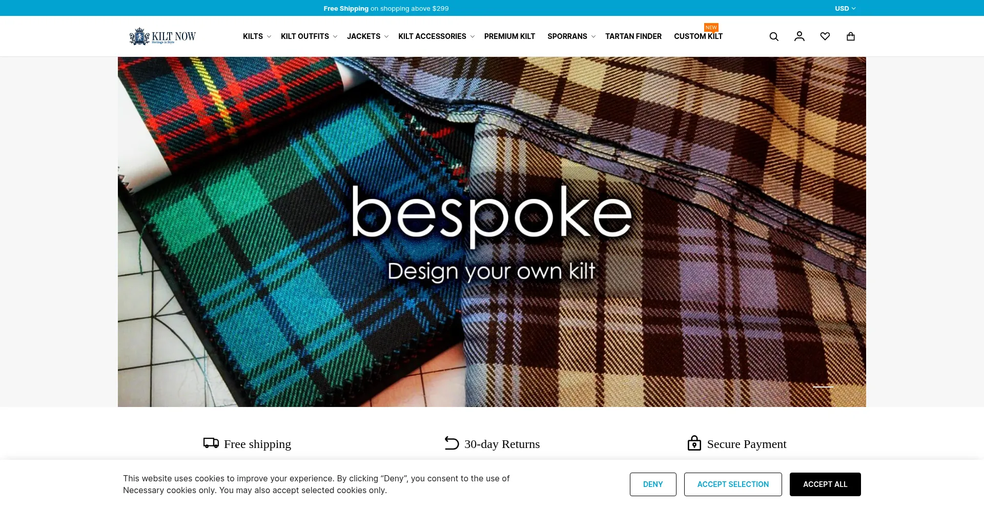 Website screenshot of Kiltnow.com