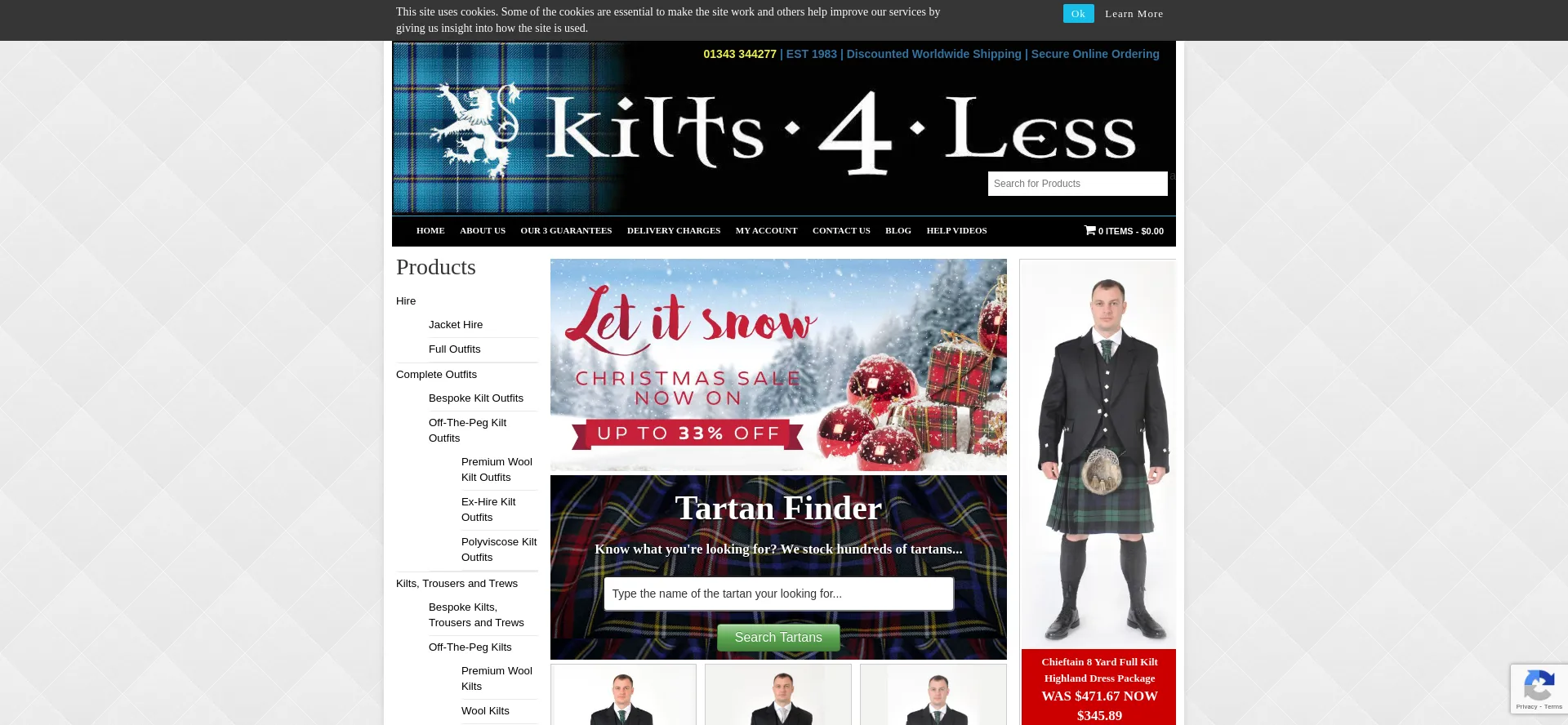 Website screenshot of Kilts4less.com