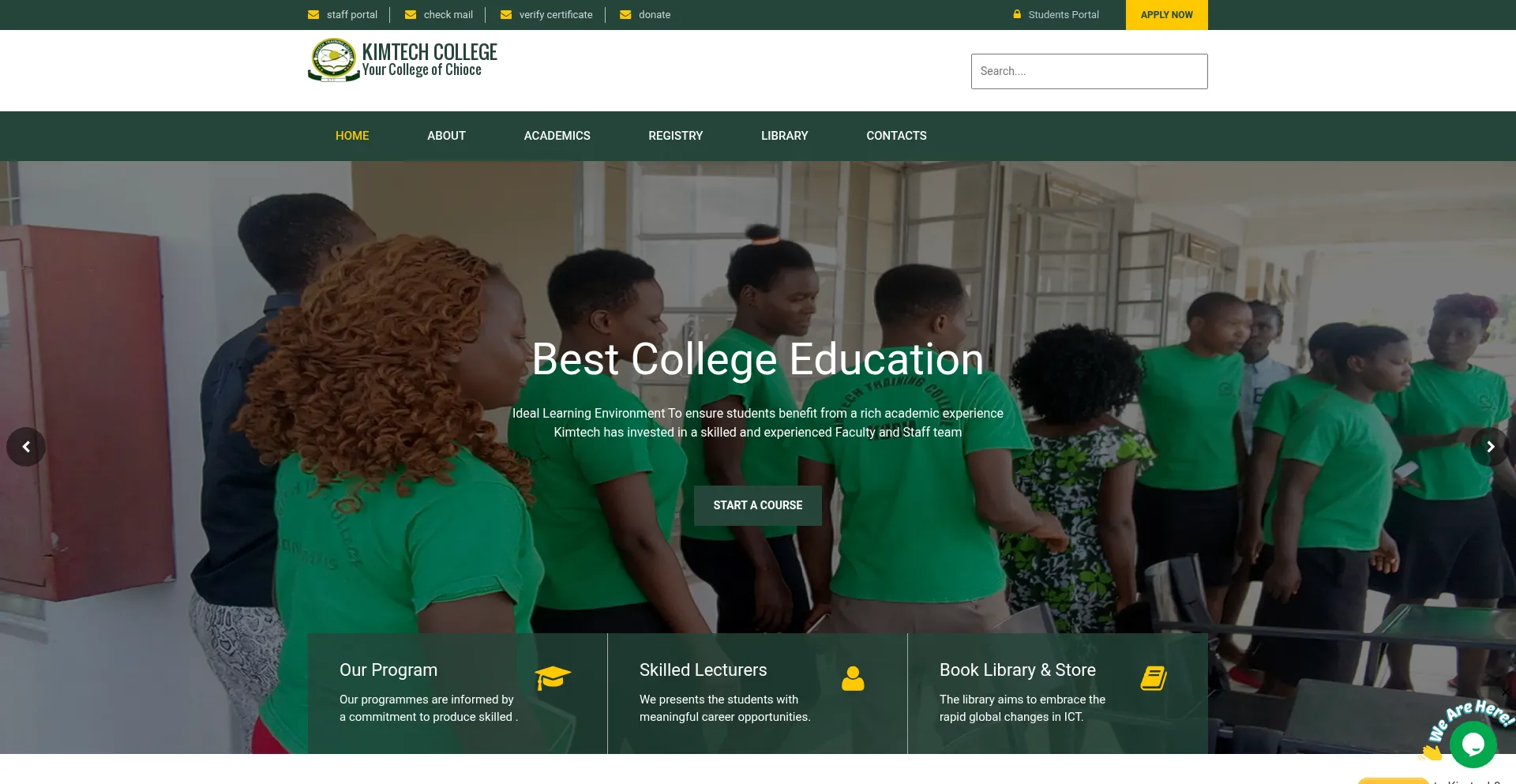 Website screenshot of Kimtech.ac.ke