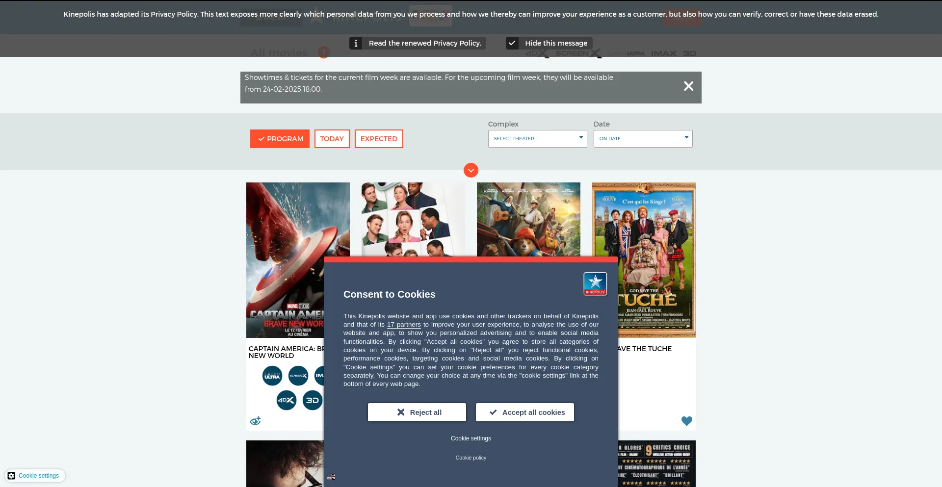 Website screenshot of Kinepolis-movie.com