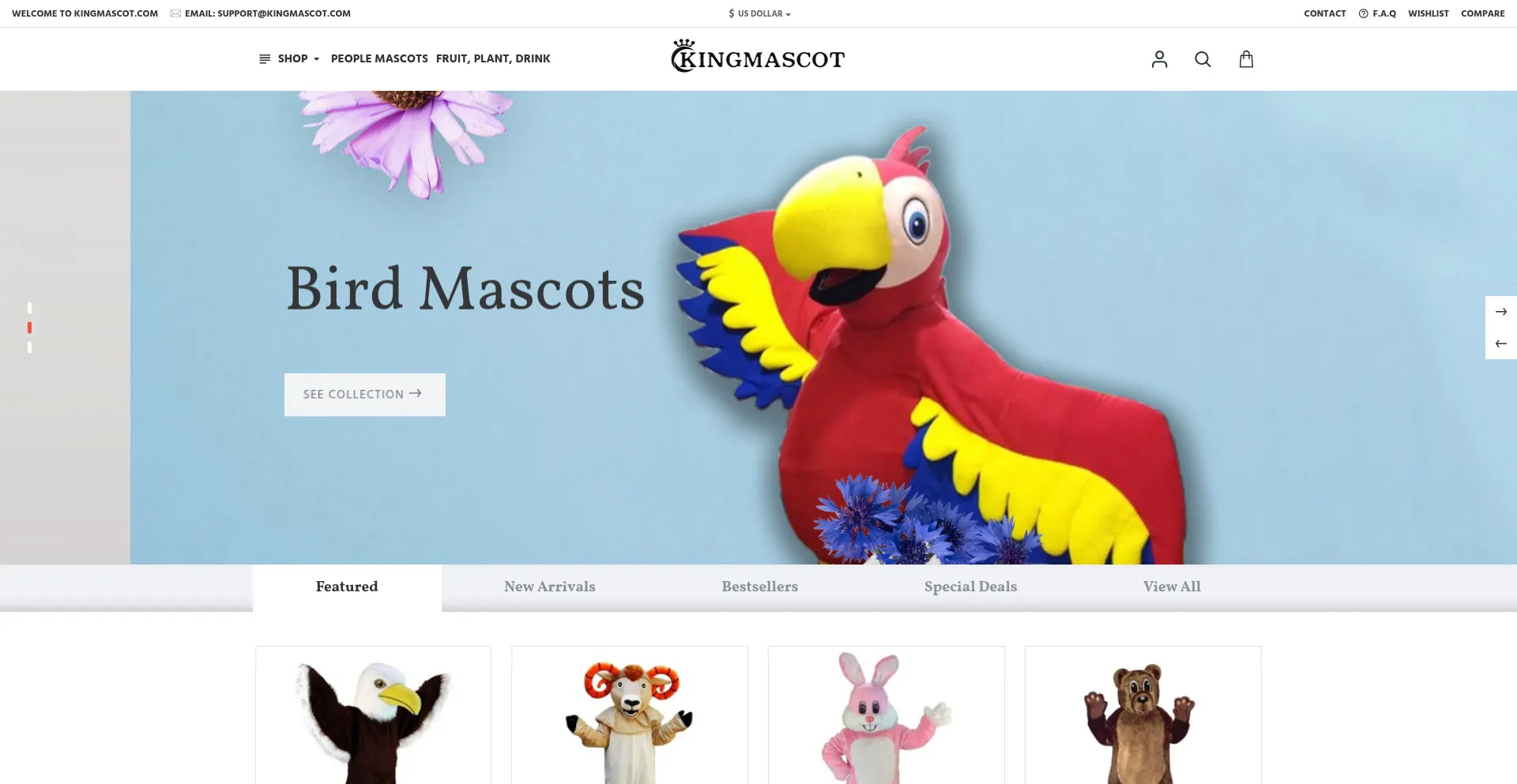 Website screenshot of Kingmascot.com