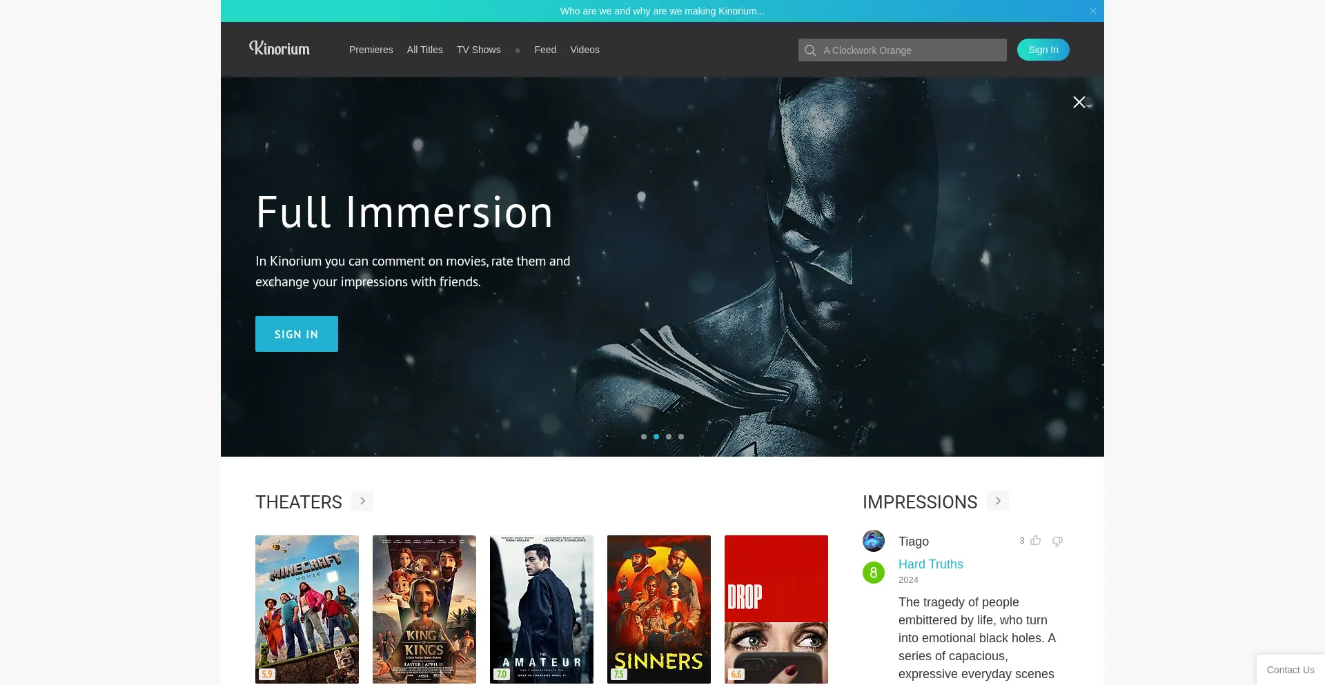 Website screenshot of Kinorium.com
