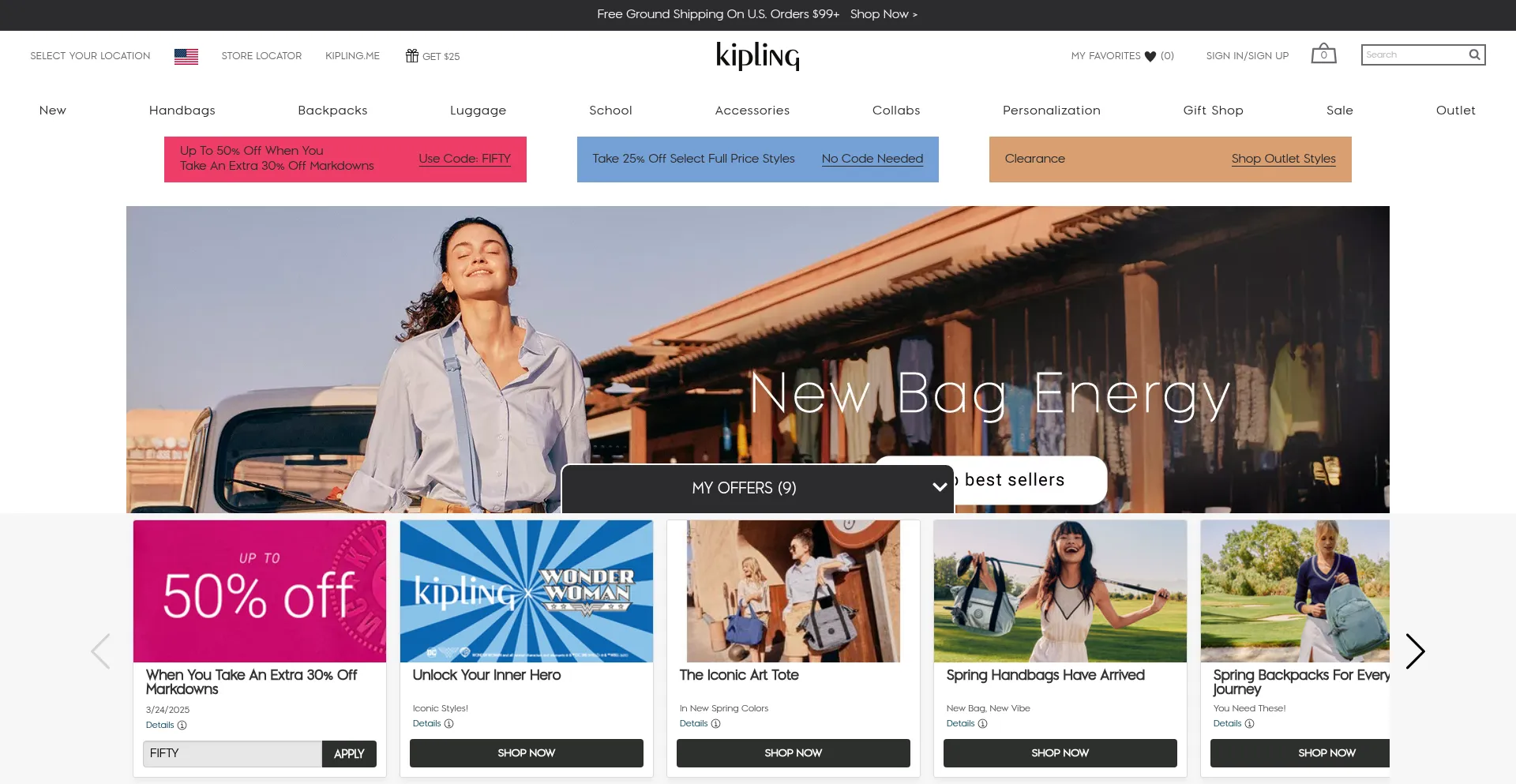 Website screenshot of Kipling.com