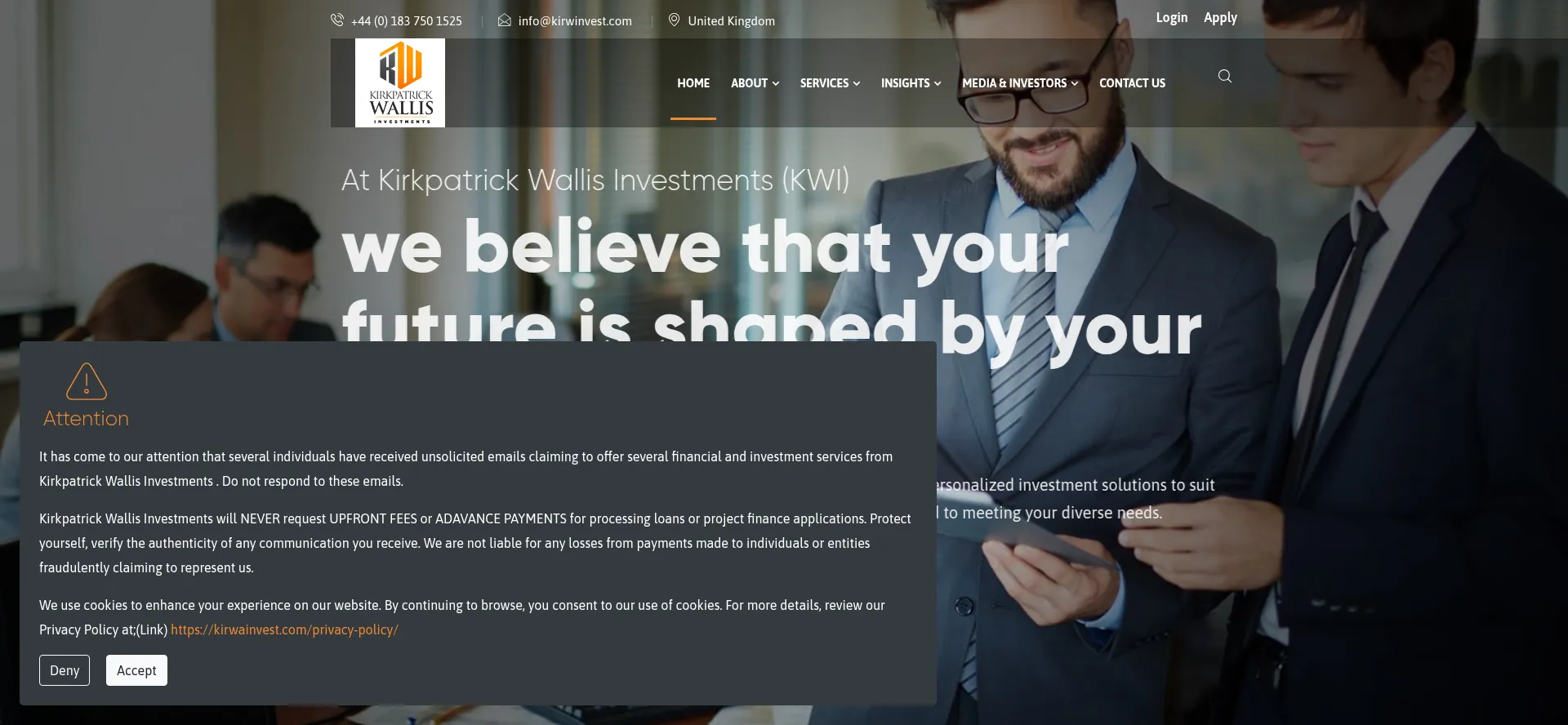 Website screenshot of Kirwinvest.com