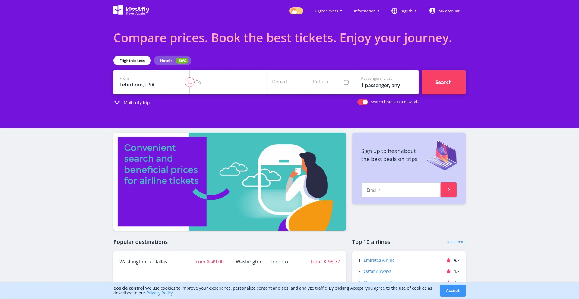 Website screenshot of Kissandfly.com