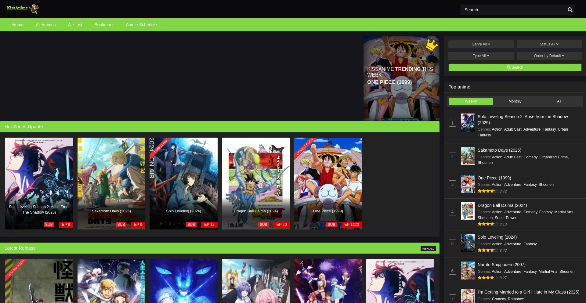 Website screenshot of Kissanime.cfd
