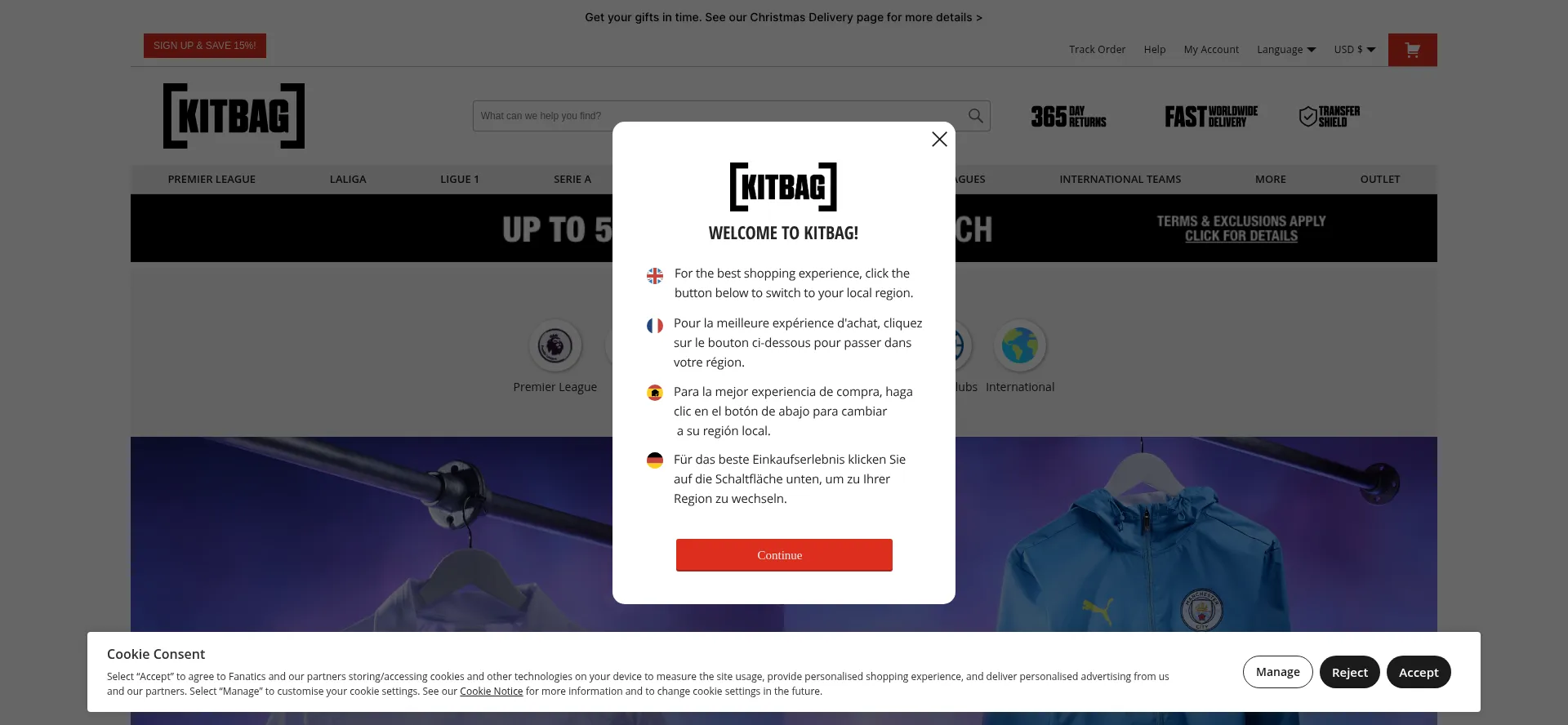 Website screenshot of Kitbag.com